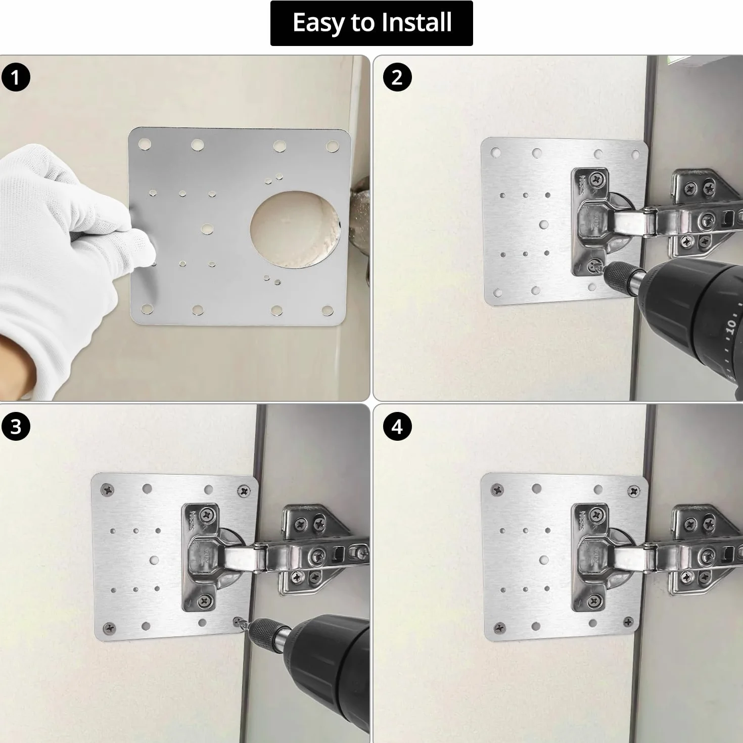 QWORK 12 Piezas Placas Reparación Bisagras Acero Inoxidable con Tornillos para Puertas