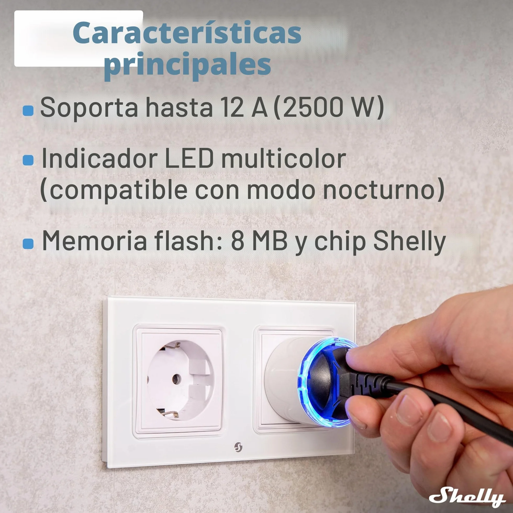 Shelly Plug S MTR Gen3- Blanco, Enchufe Inteligente Wi-Fi con Matter, Con Medidor de Consumo y Indicador LED, Control Remoto por App y por Voz, Alexa, Google Home,SmartThings