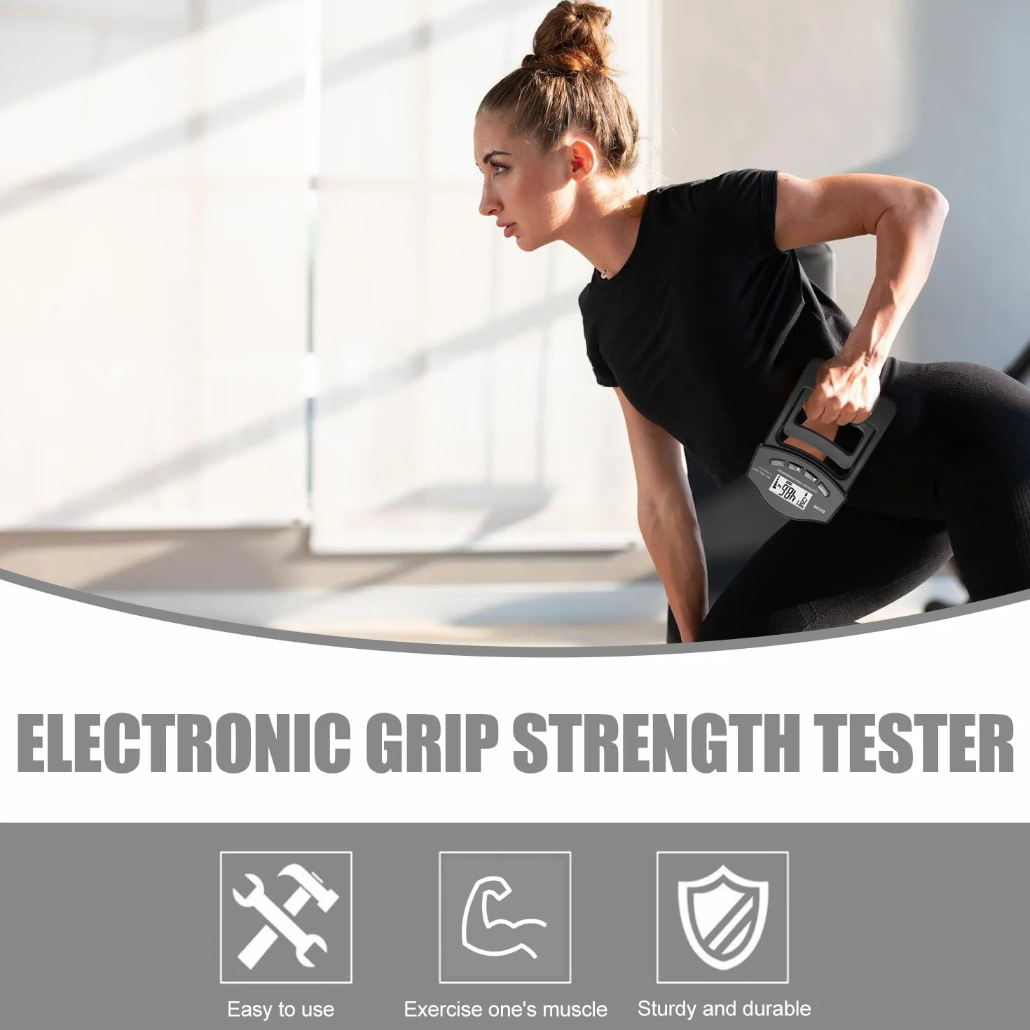 Dynamómetro de mano digital, 180 kg/316 libras, con 19 juegos de placas individuales, agarre inteligente, fuerza de agarre, medidor de fuerza de agarre electrónico, pantalla LED grande