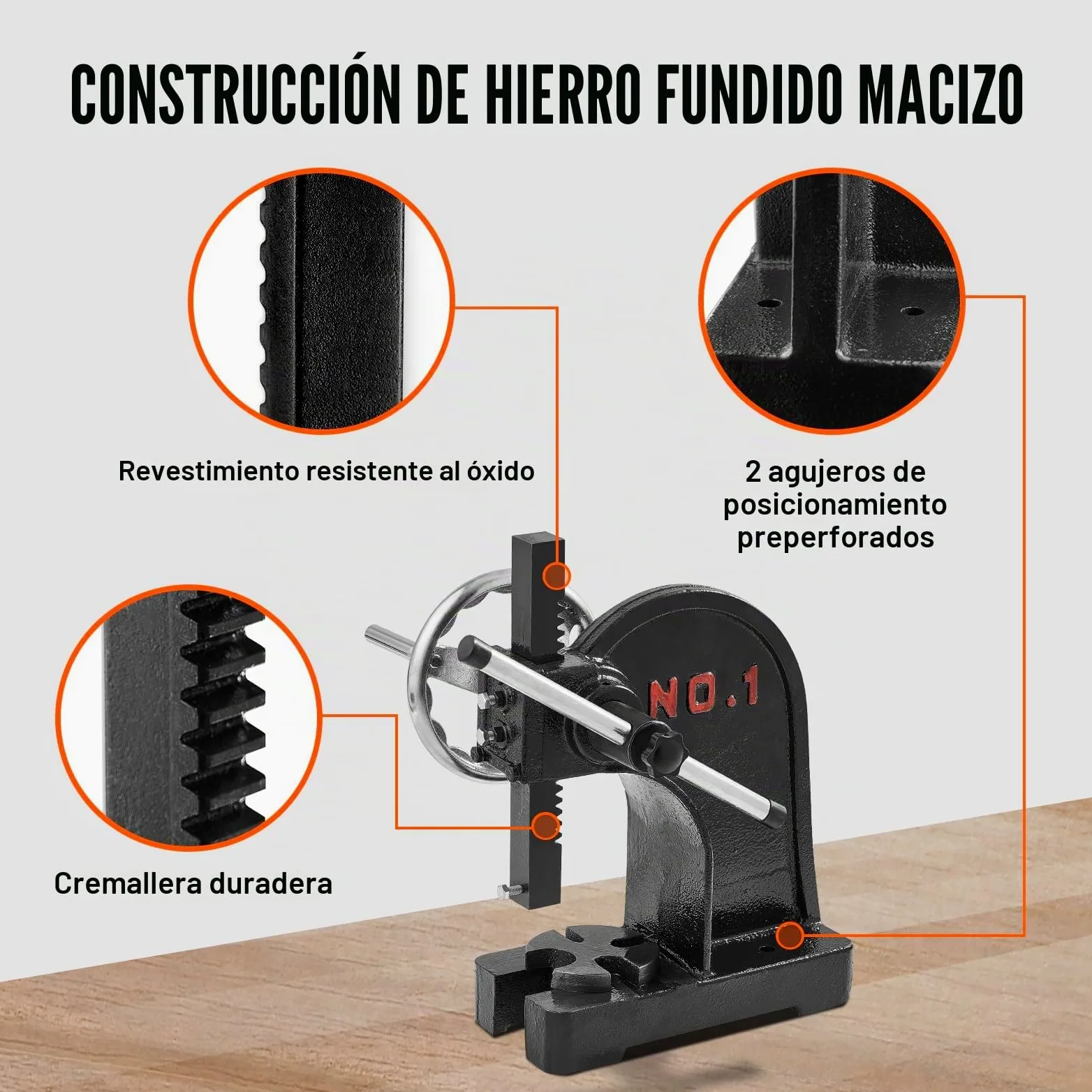 VEVOR Prensa de árbol Manual de 1 tonelada con Volante, Altura máxima de 5,9", Prensa de árbol de Escritorio Manual de Alta Resistencia de Hierro Fundido, Prensa Manual de precisión para Estampar