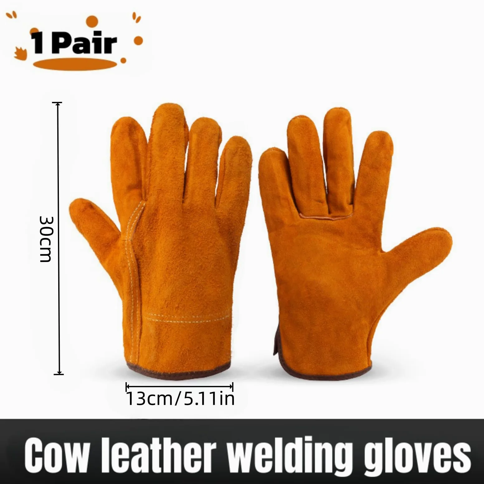 Tokaneit 2 Piezas Guantes Soldador Profesionales, Guantes Jardinería Cuero, Guante Cuero Soldadura, Doble Costura en Los Dedos, para Soldar Electrodo, Barbacoas, Jardinería, Amarillo