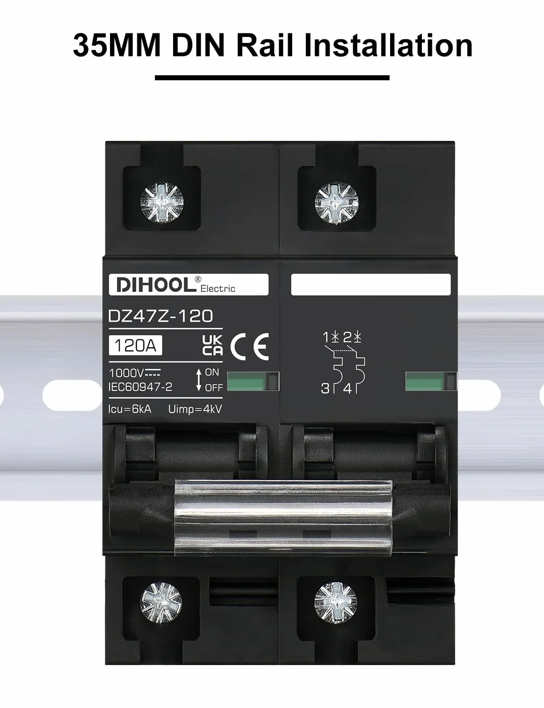 DIHOOL Disyuntor de corriente continua 1000VDC disyuntor PV solar fusible fotovoltaico automático (DC1000V,2 polo 125A)