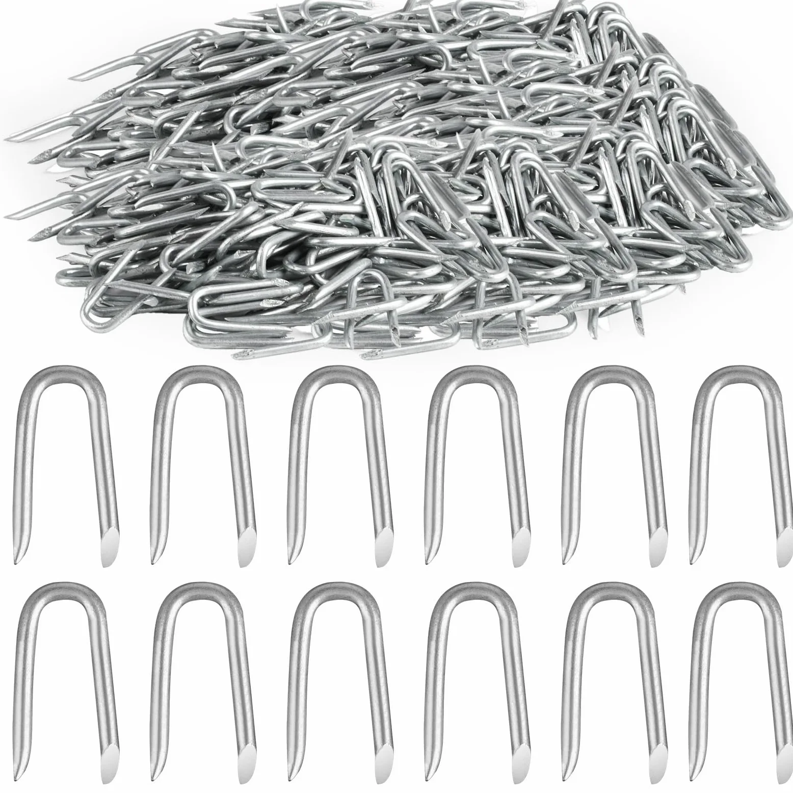 600 clavos galvanizados en U para valla, alambre de pollo y sujetadores de malla, grapas de acero resistentes para jardín, red, alambre tejido, fijación segura