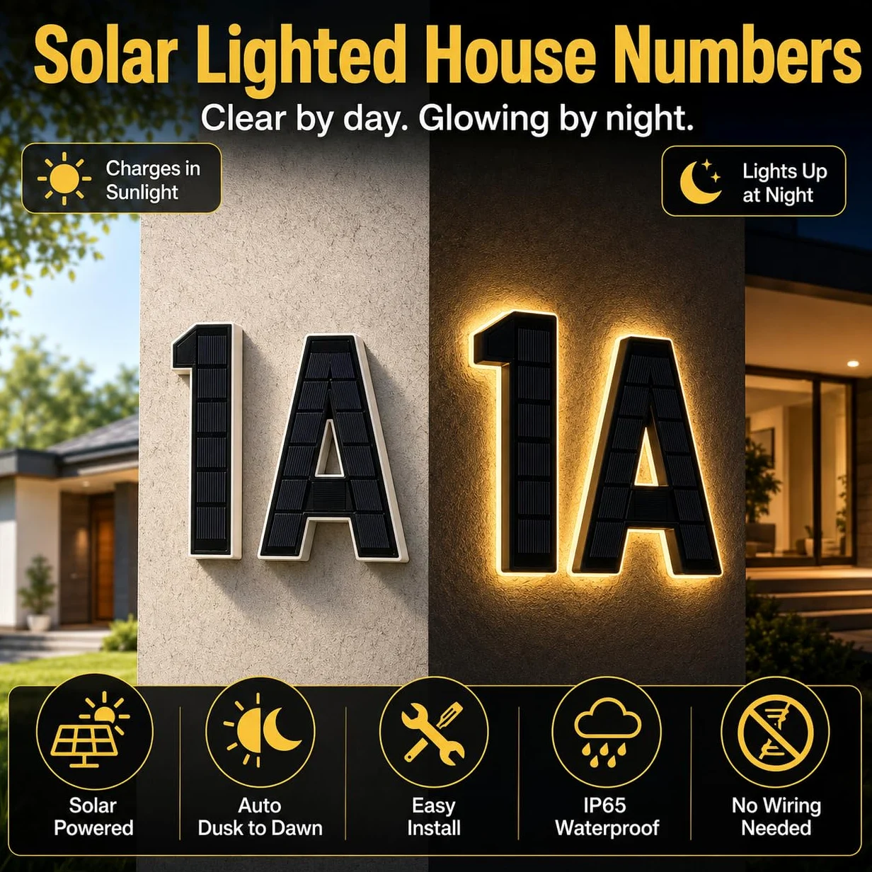 Señal de número de casa solar de 9 pulgadas para exterior, señales de números de dirección LED impermeables grandes, para visibilidad nocturna exterior 7