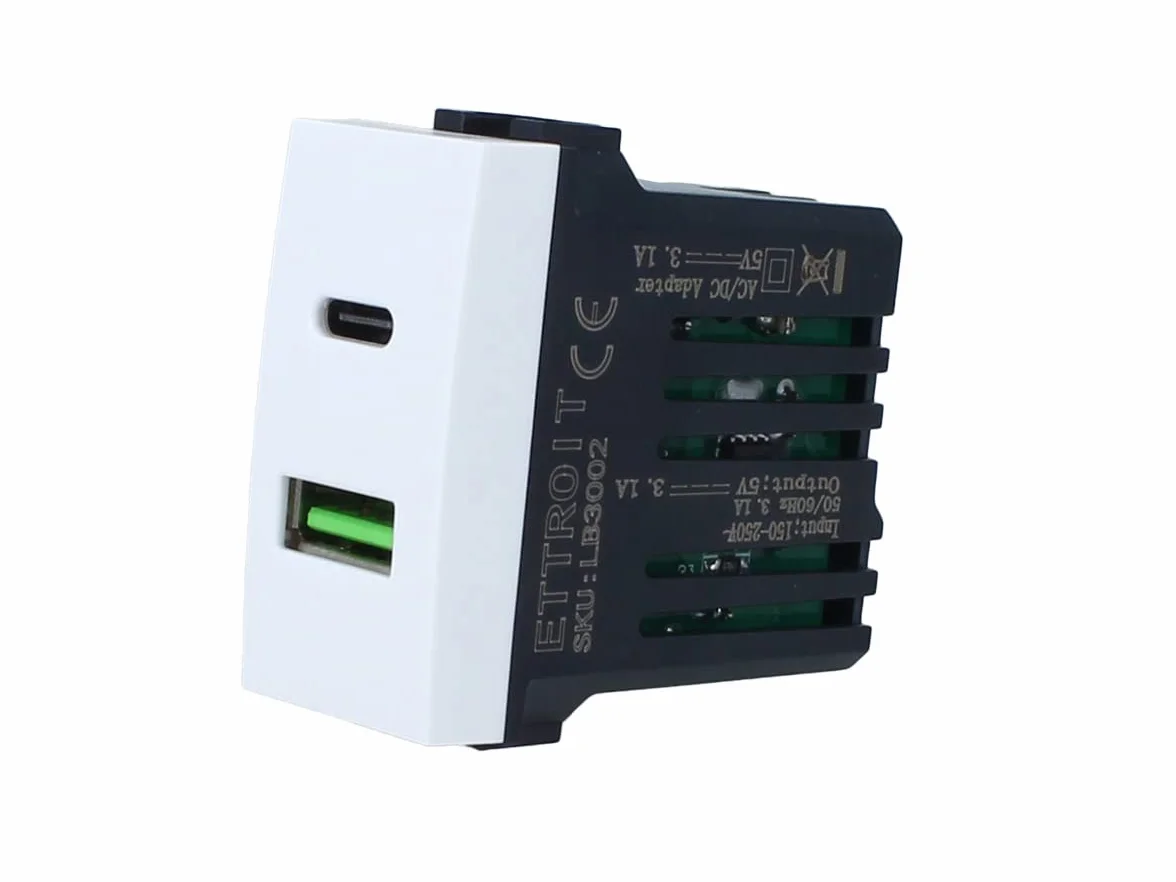 2 unidades toma USB C + USB A, compatible con Bticino Living Light (blanco)