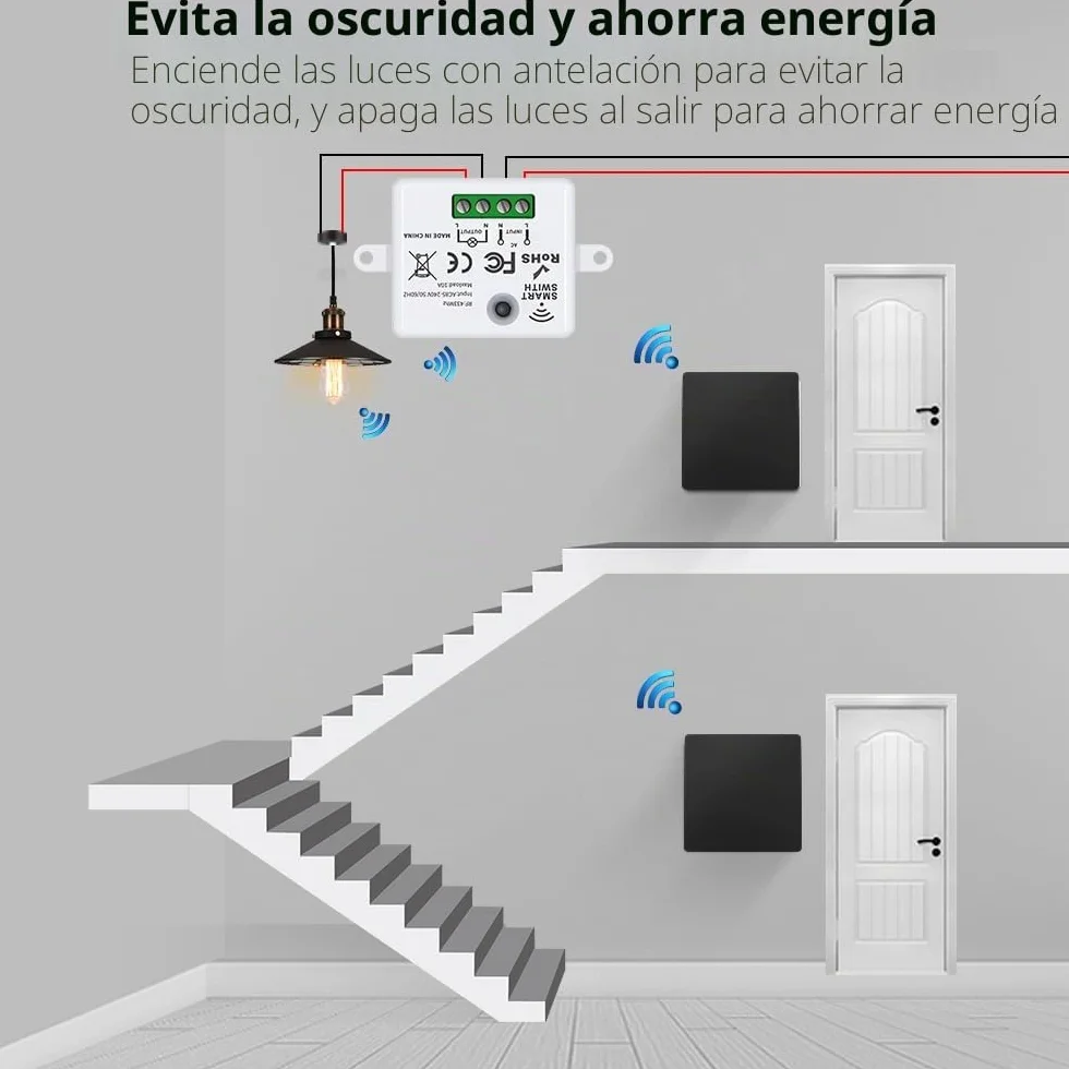 Interruptor Inalámbrico, 3 Interruptores de Iluminación Sin Batería Inalámbricos de Ida y Vuelta Con Transmisor y Controlador Receptor RF433 10A 240V (Kit 2 Vías)