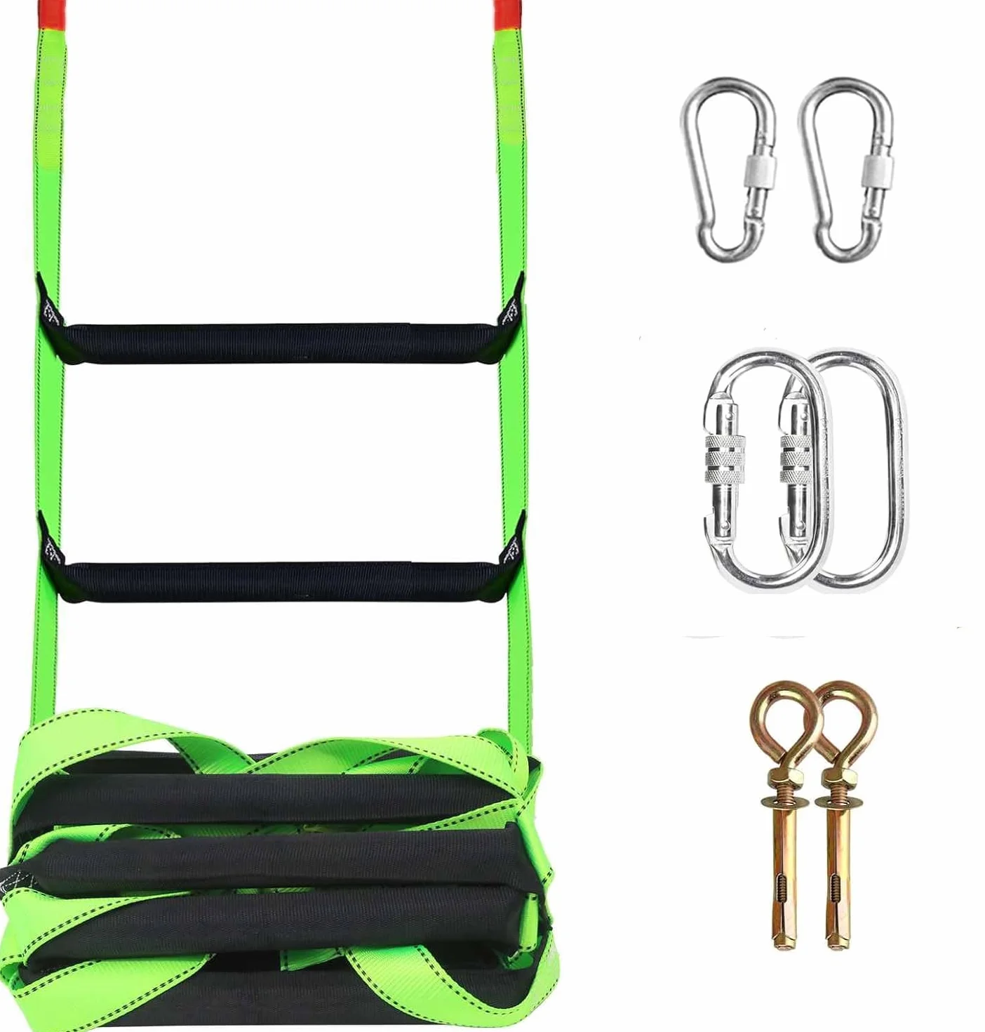 Escalera de Cuerda de Escape de Incendio de 10M con 2 Mosquetón, Cuerda de Seguridad de Emergencia, Carga de 600 KG