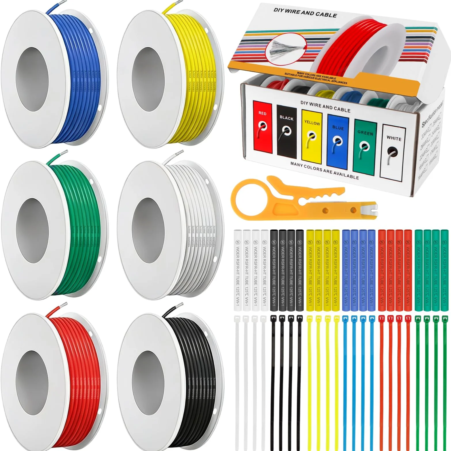 Cable eléctrico de silicona - 18AWG 0,75mm² 6 colores(cada color 8 m) Alambres eléctricos kit Alambre de cobre estañado trenzado Para bricolaje, modelos RC, lámparas, electrodomésticos, etc.