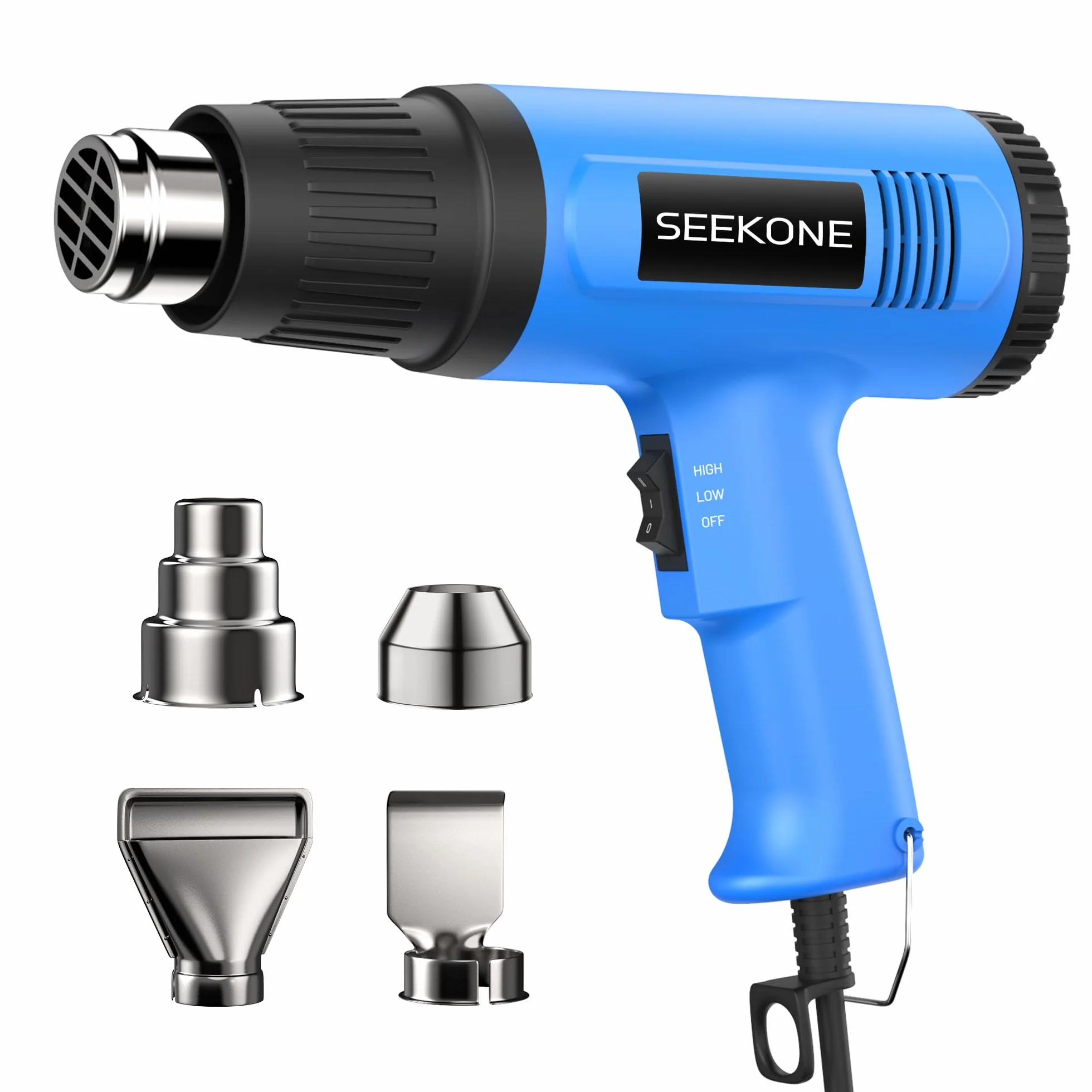 SEEKONE Pistola de Calor 2000W, Pistola de Aire Caliente con Ajuste de Temperatura Dual de 300℃/600℃, Decapador con Protección Contra Sobrecalentamiento y 4 Boquillas, para Encoger PVC