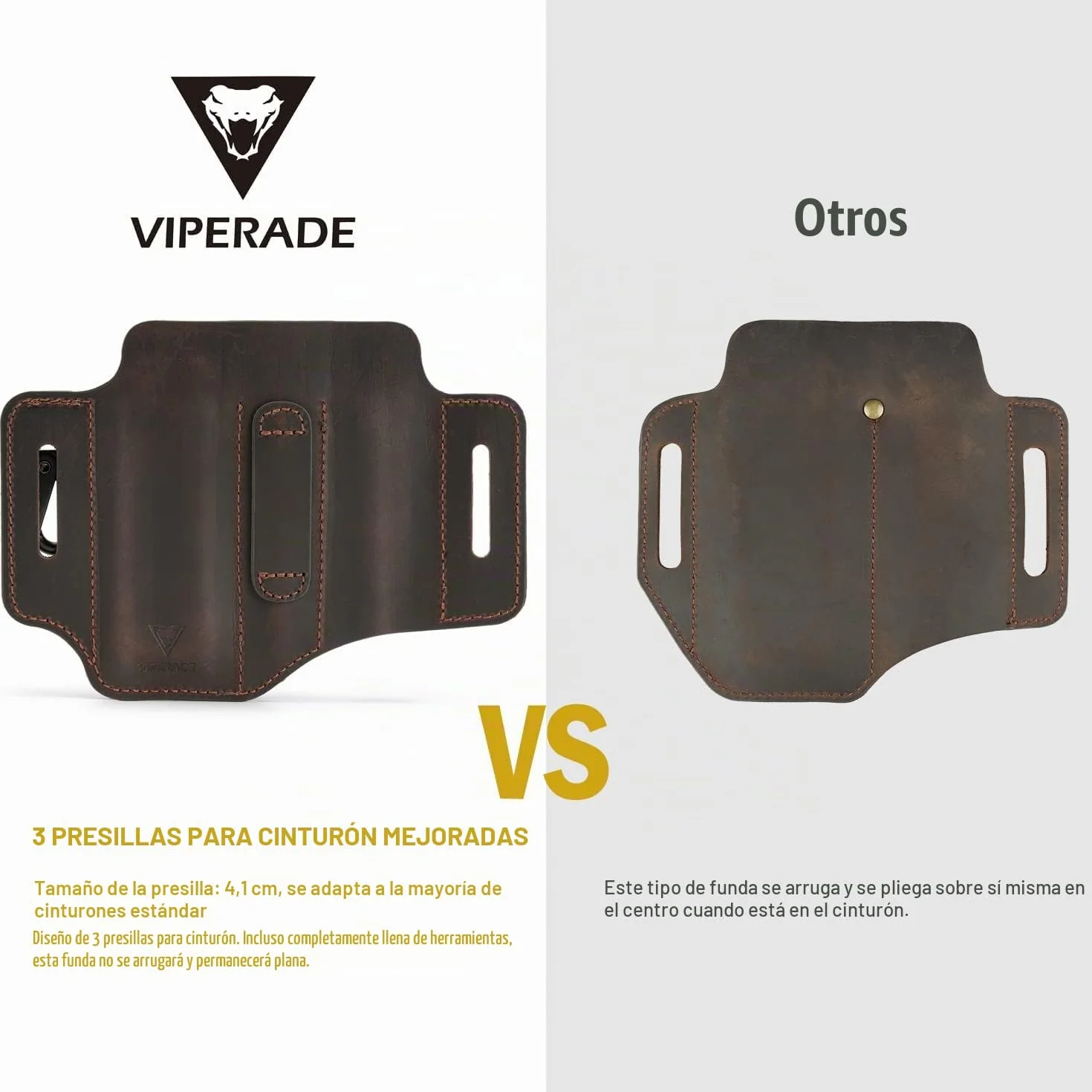 VIPERADE PJ13 EDC Funda de cuero, Multitools Funda/Herramientas Funda/Cuchillo Cinturón Funda/Linterna Vaina para Leatherman Multitools/Cuchillos, Hecho a Mano 3 Bolsillos Organizador Funda