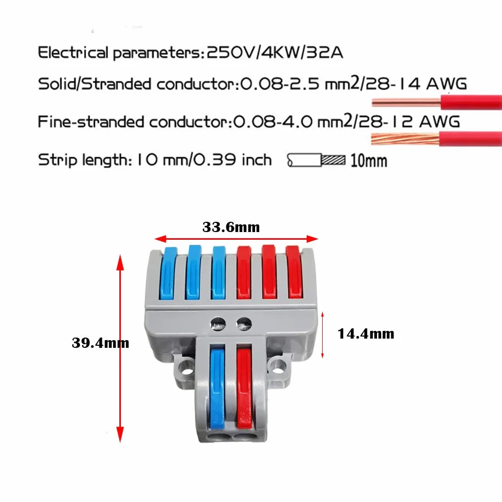 CTRICALVER Lever-Nut Surtidas Conector Paquete de 7, Bloque de Terminales de Barra de Presión Bilateral, 2 en 6 fuera Conductor Compacto Cable Conector，Con tornillos de montaje