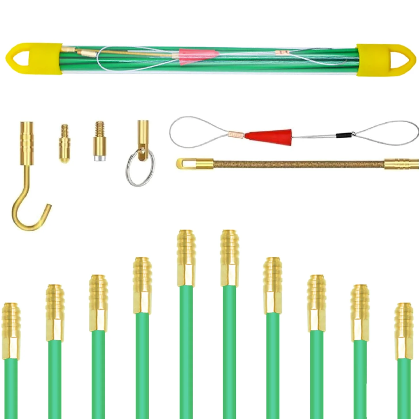 Guia Pasacables Profesional,4MM 33CM 10 Varillas de Guia Pasacables, 4MM 30M TOOSOAR Dispositivo para Tirar Cables, Verde