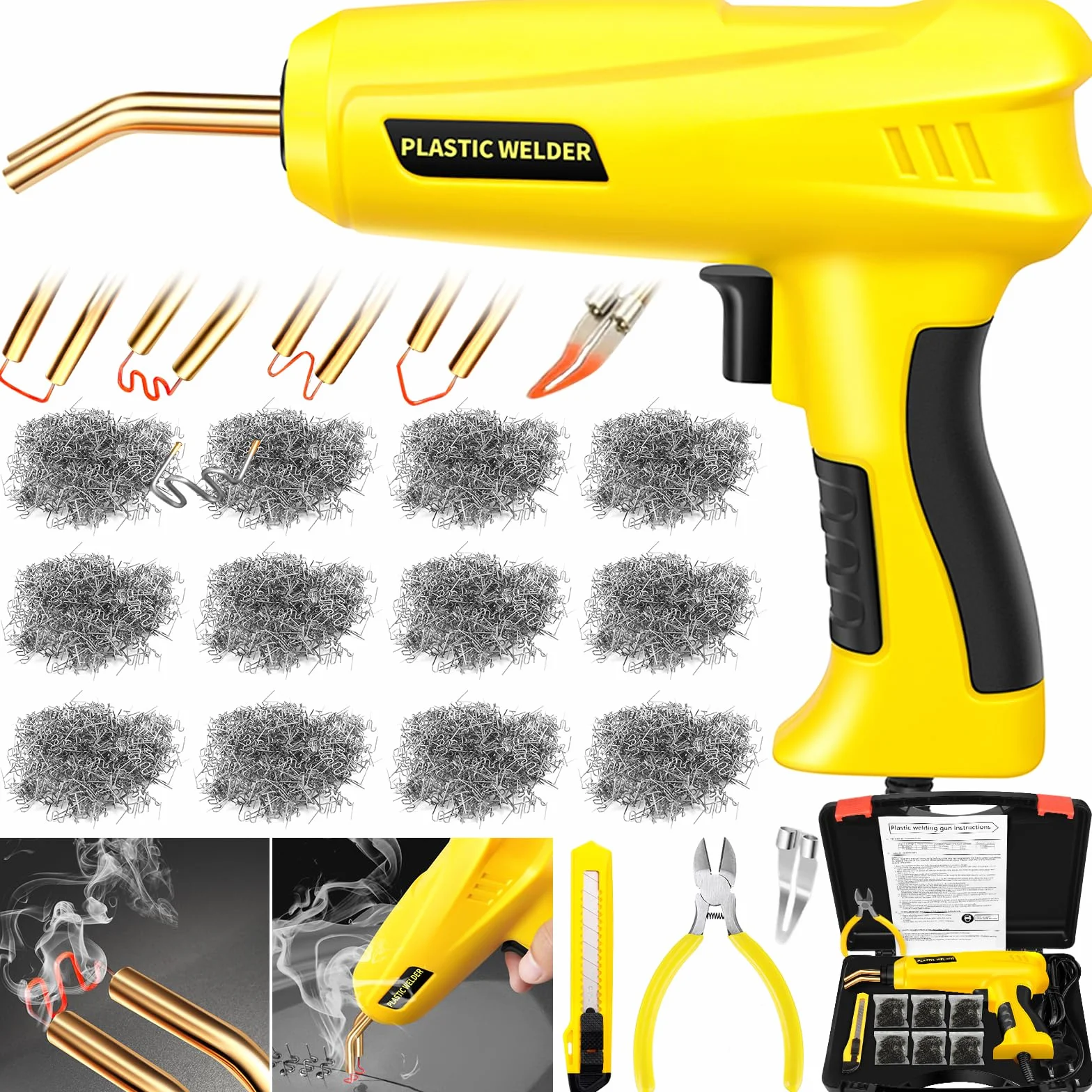200W Soldador de Plástico, 2 en 1 Plástico Soldadura Máquina para la Reparación de Parachoques de Coche con 1000PCS Grapas, Kit Reparación de Plástico para Reparación Parachoques