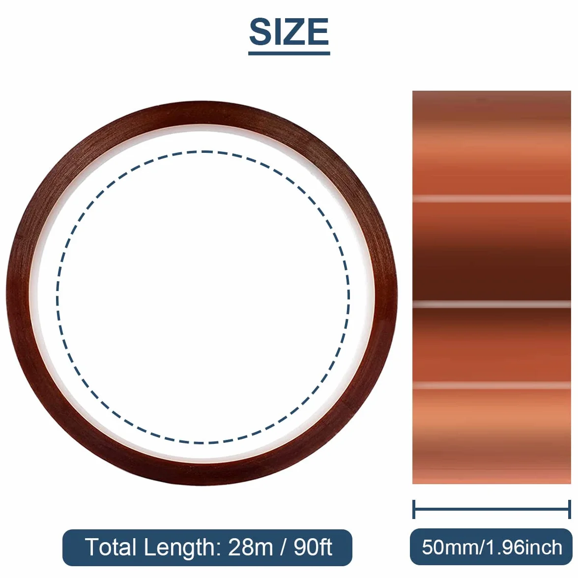 50 mm x 28 m (90 pies) Cinta de alta temperatura Cinta de poliimida resistente al calor Cinta térmica Cinta Kapton para enmascarar/Soldar/Impresoras 3D / Batería