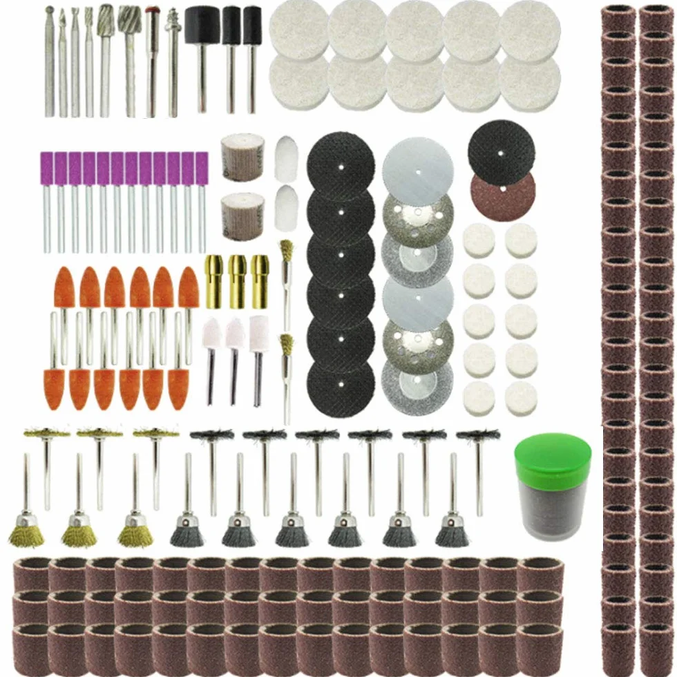 Juego de Accesorios Multiusos de 215 Piezas para Bricolaje, Herramientas Giratorias, Accesorios con Vástago de 3 mm para Herramienta Multifunción para Cortar, Lijar, Pulir, Taladrar y Grabar