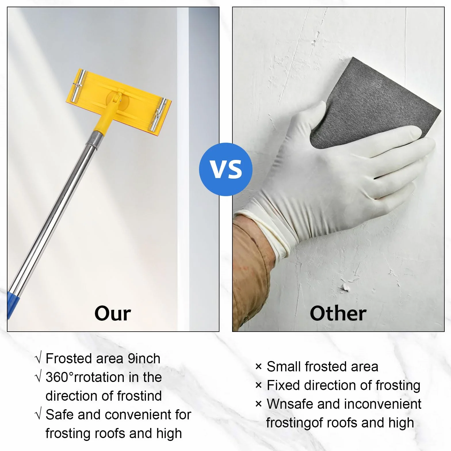 Cabezal de lijadora de poste giratorio resistente, lijado de pared y techo con poste de extensión y 5 piezas de papel de lija, para un lijado rápido y productivo de pisos, pared y techo