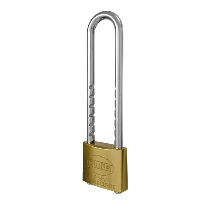Amig Candado de Seguridad Arco Extra Largo Regulable 63-150 mm Cuerpo Latón Acero Doble Cierre 2 Llaves