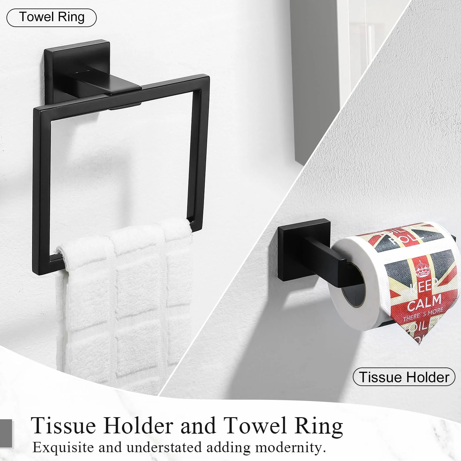 TURS Negro Toalleros de Aro Acero Inoxidable 304 Montado en Pared Chrome Soporte de Toalla