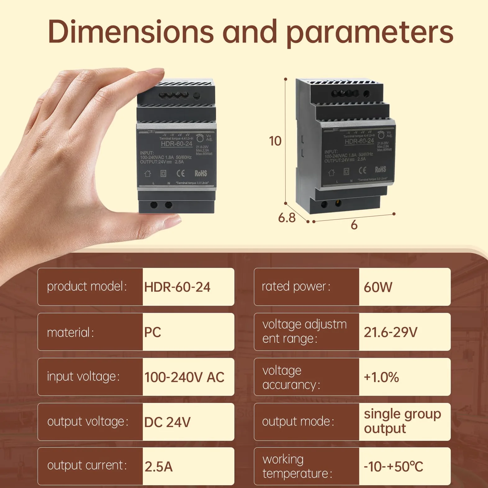 Fuente de Alimentación para el Montaje de Rayos de Sombra 24V 2.5A 60W Transformador de Red de Conmutación AC a CC para la Industria Iluminación y Automatización LED HDR-60-24