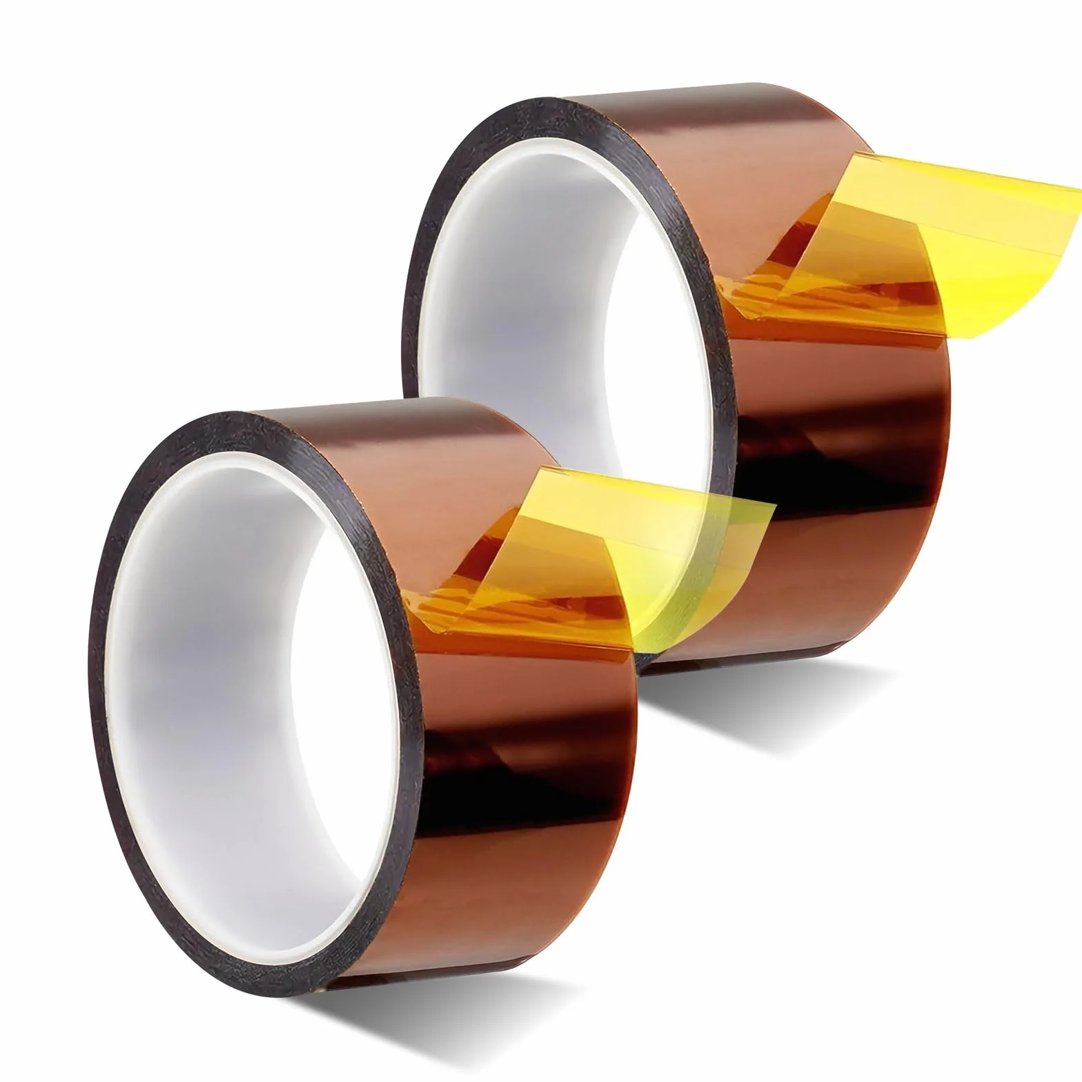 EXLECO 2 Rollos Cinta Termica Sublimacion Dorado 50mm x 33m, Cinta Adhesiva de Alta Temperatura Cinta Kapton Polyimide Resistente al Calor sin Residuos para Impresión Electrónica, Enmascarar, Soldar