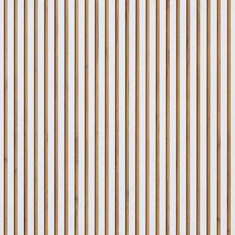 DECOON – Panel de pared listones de madera rígida 250 x 30 x 1,4 cm, decoración blanca y fondo de roble, revestimiento decorativo 3D para paredes interiores, fácil de colocar, efecto alivio moderno