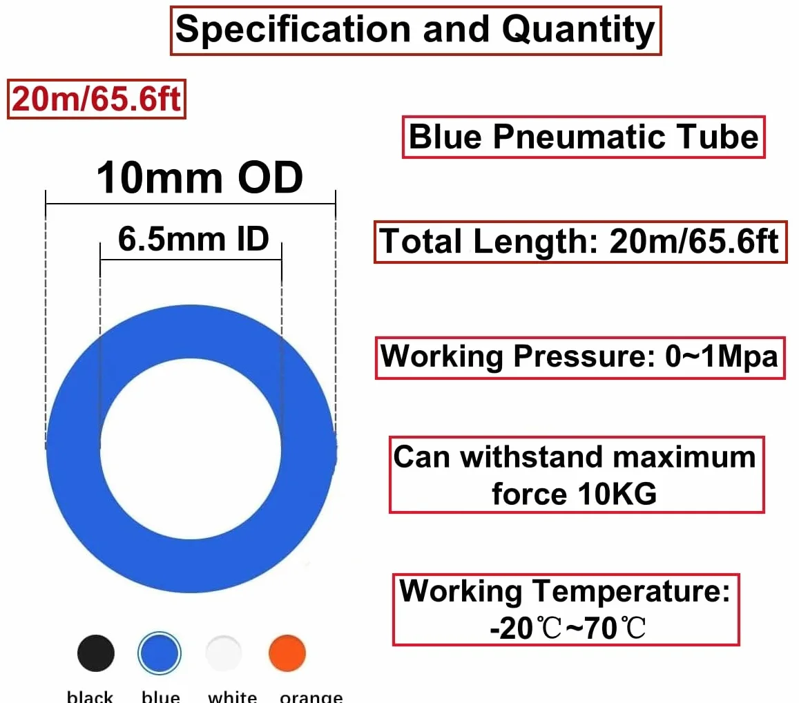HUAZIZ 20 m de manguera neumática de poliuretano azul, manguera neumática de poliuretano, manguera flexible de aire comprimido, exterior 10 mm x interior 6,5 mm + 1 cortador de manguera azul + 1 pieza