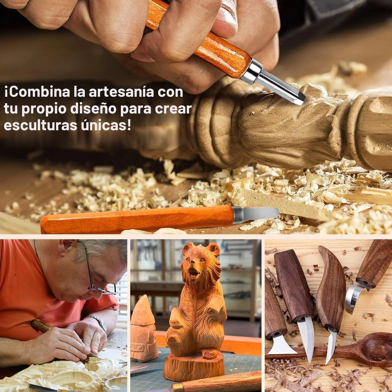 Juego de 17 cuchillos para tallar de madera para principiantes, seguro y sencillo, selección completa de herramientas con guantes, bolsa de herramientas