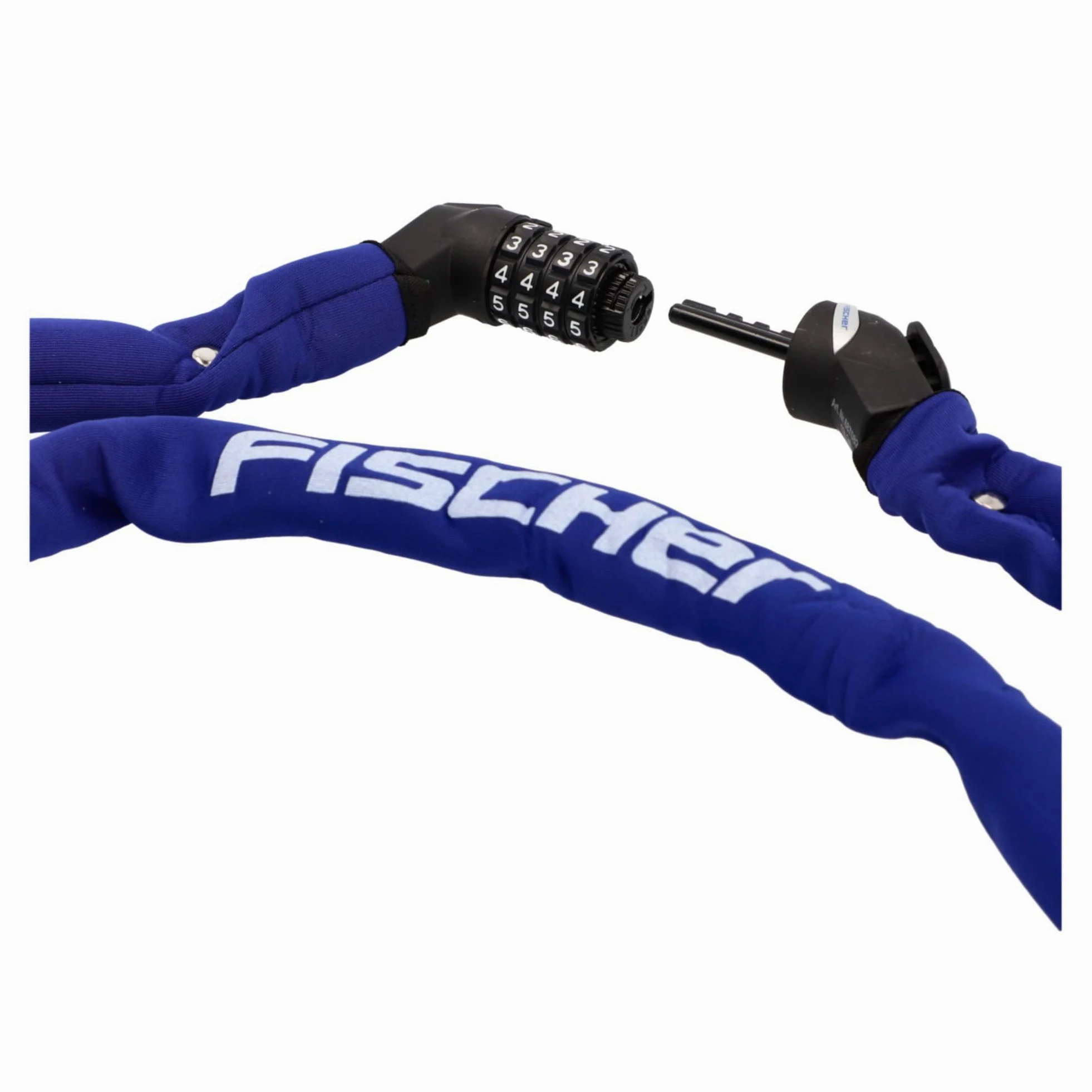 FISCHER Candado antirrobo para bicicleta de neopreno con cerradura de combinación, alta seguridad para bicicletas y bicicletas eléctricas, color azul, longitud: 130 cm