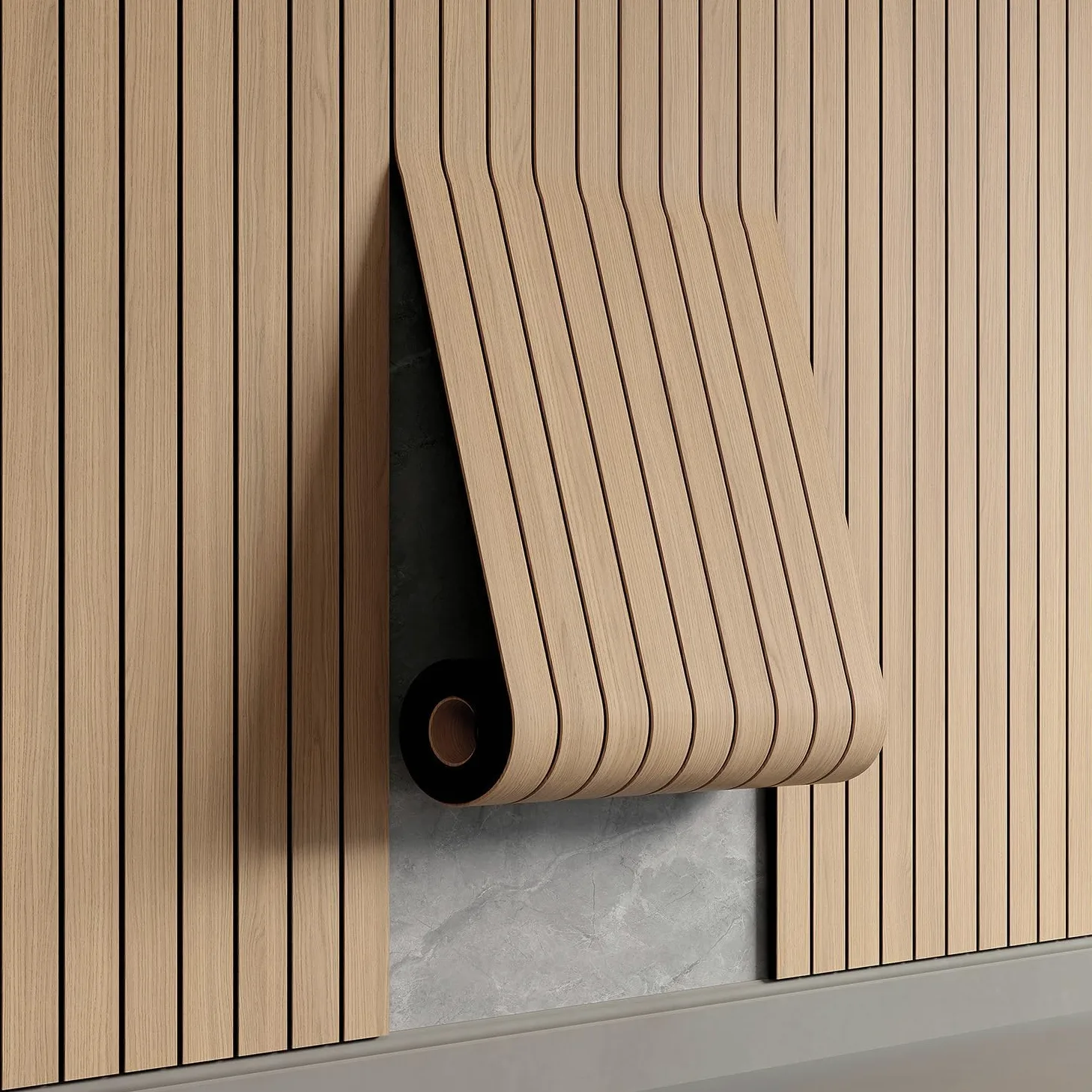 AMIGO Paneles acústicos de chapa de madera autoadhesivos,1,2 m² - 1 unidad 300 x 40 x 0,3 cm Paneles de pared 3D con aspecto de madera,acústico y decoración de paredes, salón,oficina,Color roble claro