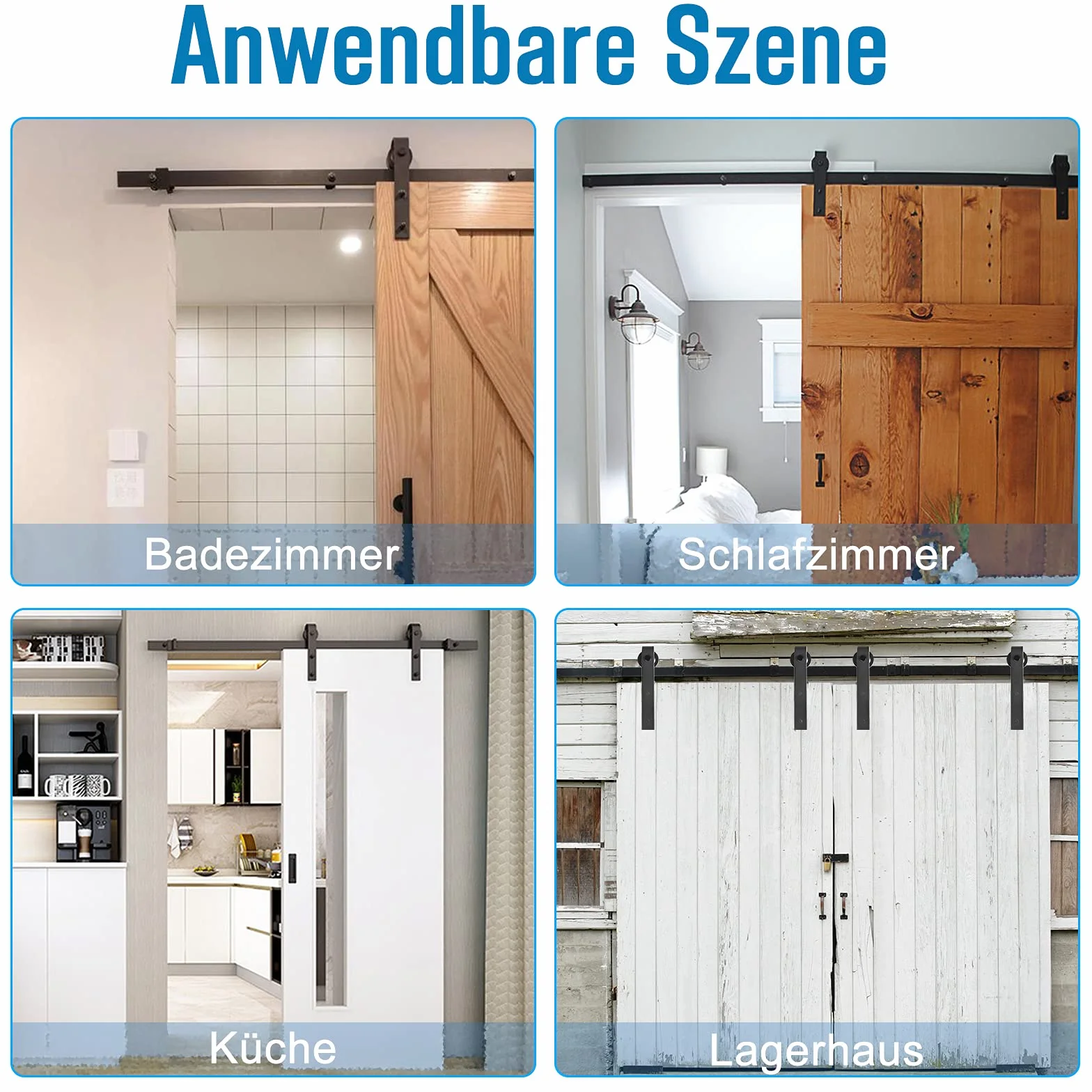 UISEBRT Kit de rieles para puerta corrediza de granero de 366 cm, de acero al carbono, para puerta de granero, armario, riel deslizante, juego de rieles para colgar, color negro