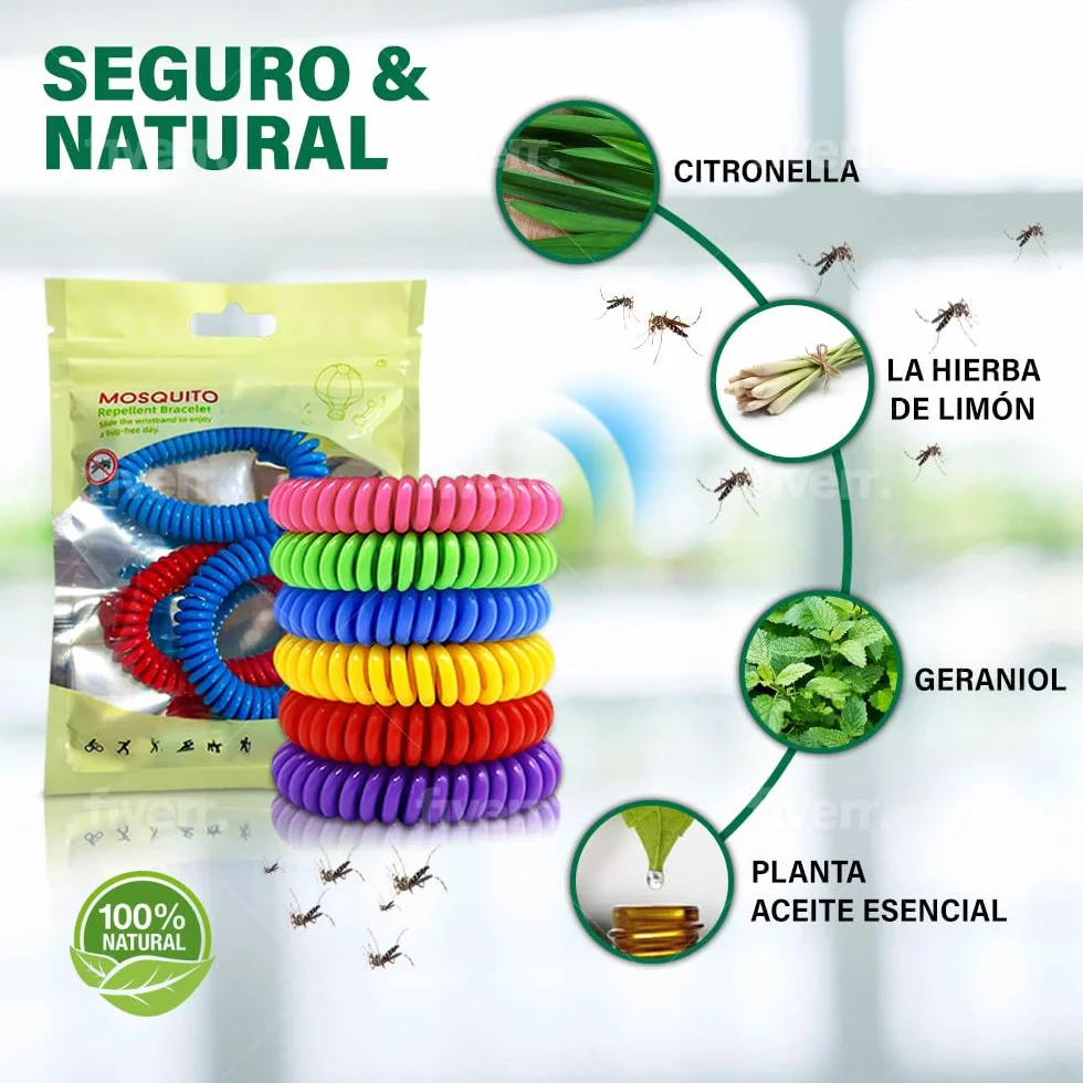 Pulseras Anti Mosquitos Multicolor Elastica con Citronela, Brazalete Repelente de Mosquitos e Insectos, Proteccion Exterior Interior, Larga Duracion, para Niños y Adultos (2, Lila)