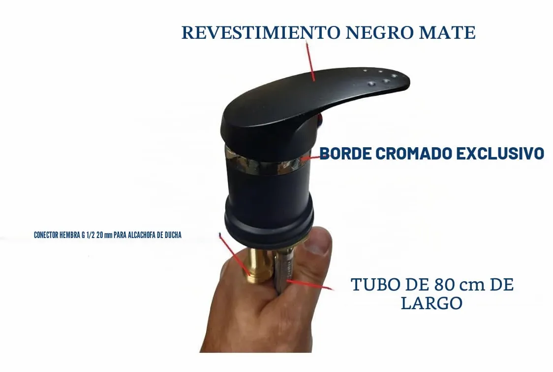 Grifo mezclador para lavabo, con tubos largos, para salones de peluquería, fácil de montar, para ahorrar mano de obra o bricolaje (tubos negros de 80 cm)