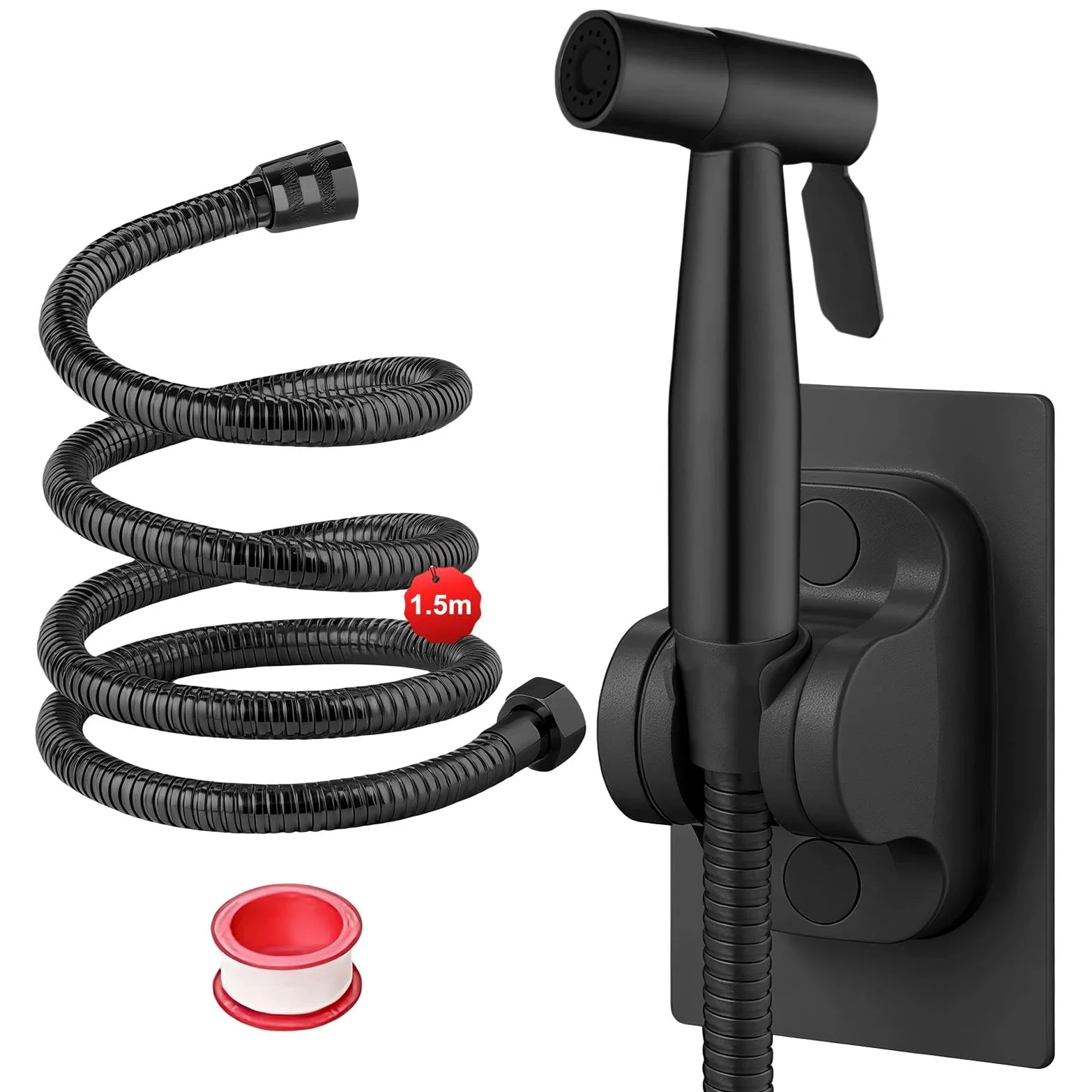 DEANKEJI 1,5 Metros Acero Inoxidable Grifo para WC-Conjunto, Negro Duchas Higienicas para WC con Manguera, Pulverizador de Bidé, Ducha Inodoro, para Baño, Cocina, Hotel