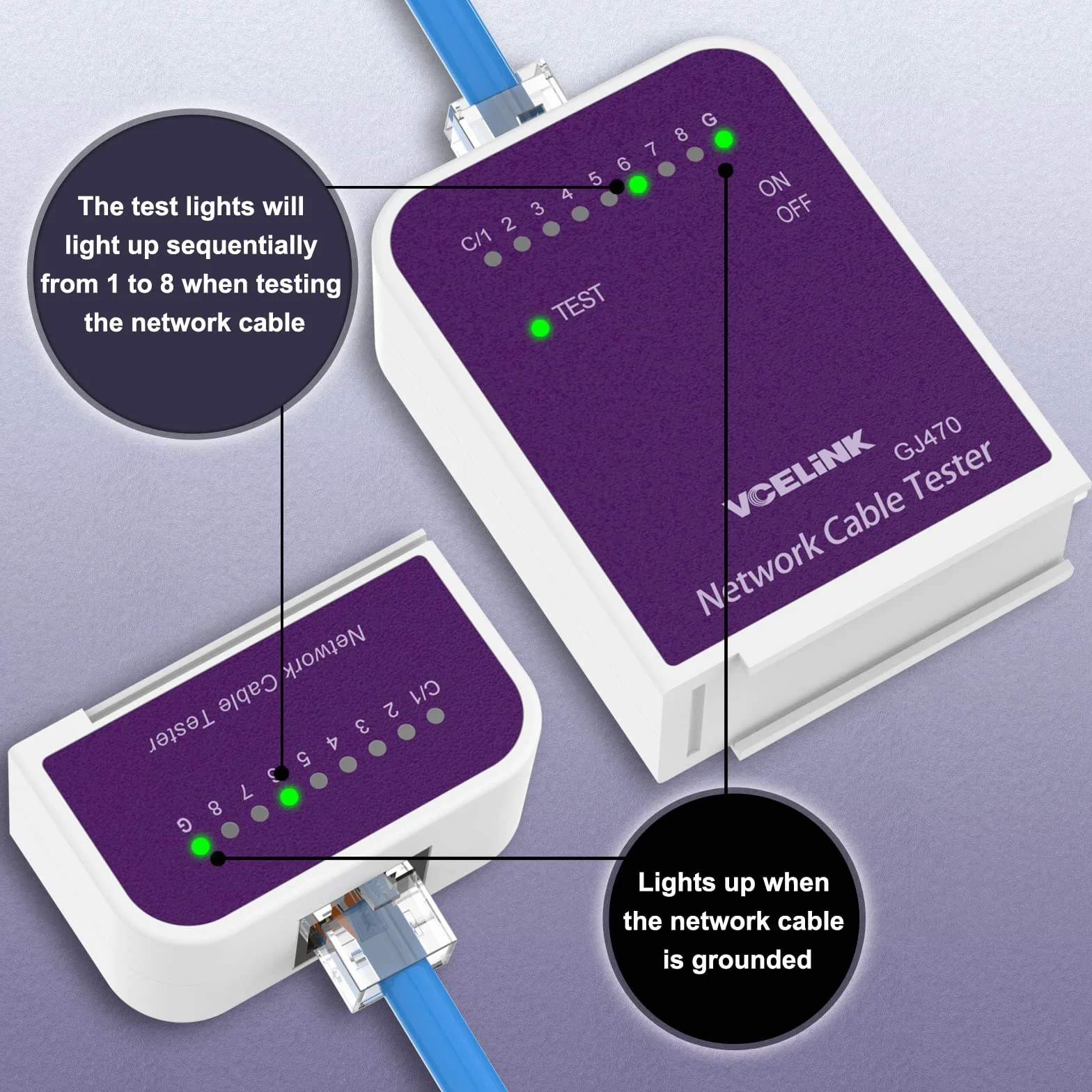 VCELINK RJ45 Comprobador Tester, de LAN Ethernet Cables Tester, para Patch Cables para Cat6 Cat6a Cat5 Cat5e Cat7 Cat8 Cable (batería no incluida)