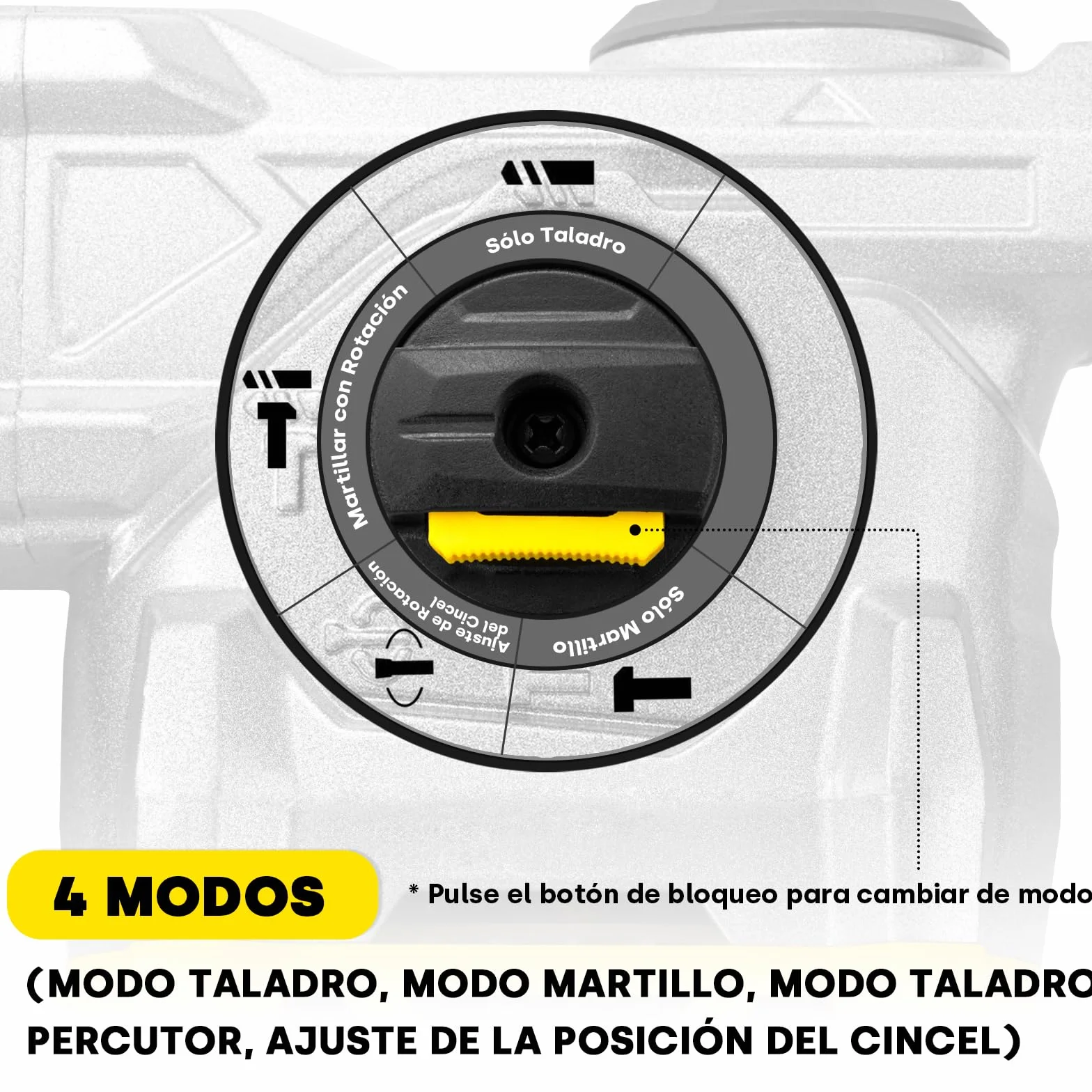 Enventor Martillo Perforador, 1500W Martillo Demoledor, Martillo Percutor con SDS-Plus Mandril, 4500BPM, 6J, 850RPM, 4 Funciones, Control de Vibración, para Concreto, Metal y Madera