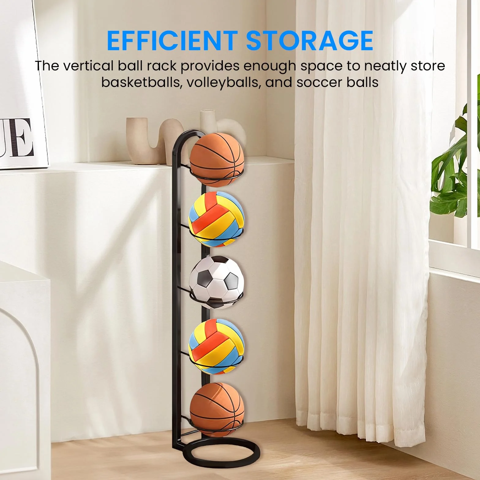 Estante de baloncesto de 5 niveles, soporte de pelota vertical, soporte extraíble, organizador de garaje para equipo deportivo de fútbol, voleibol