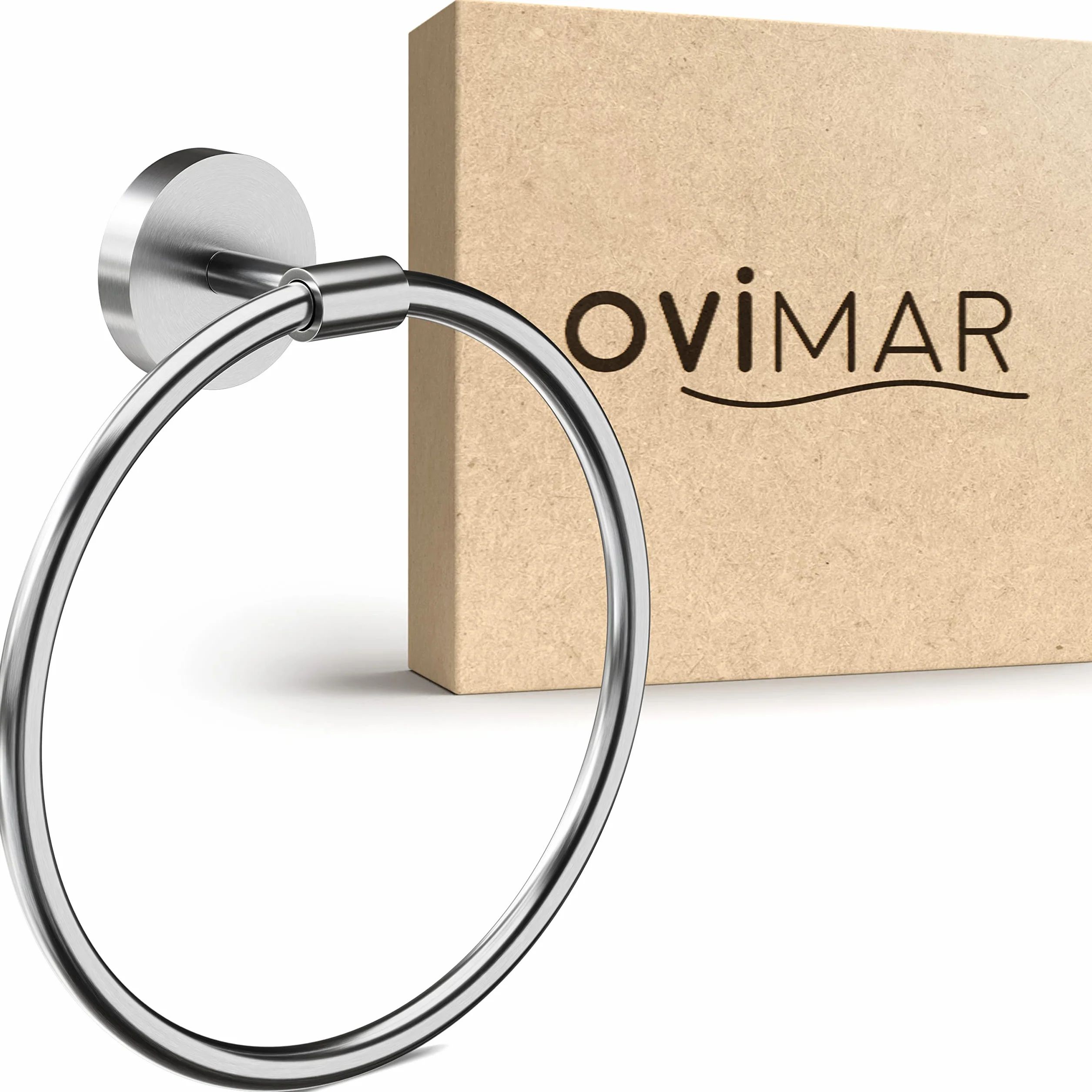 Ovimarin Anillo de toalla Rubjerg rectangular acero inoxidable plateado toallero para taladrar fijación en la pared baño