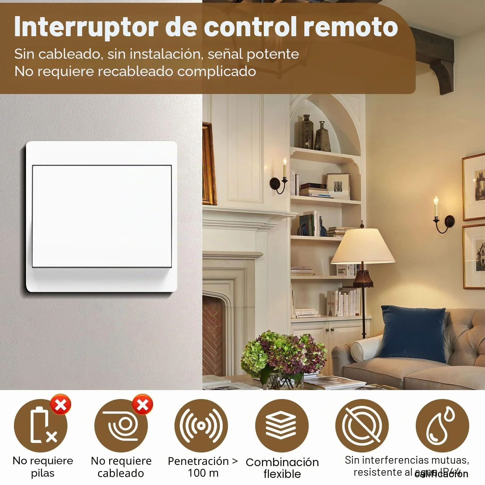 Juego de interruptor de luz inalámbrico 230V, interruptor de radio – no se requieren baterías, interruptor de pared impermeable, controle su lámpara hasta 200 m de distancia (1 receptor y 3 paneles de