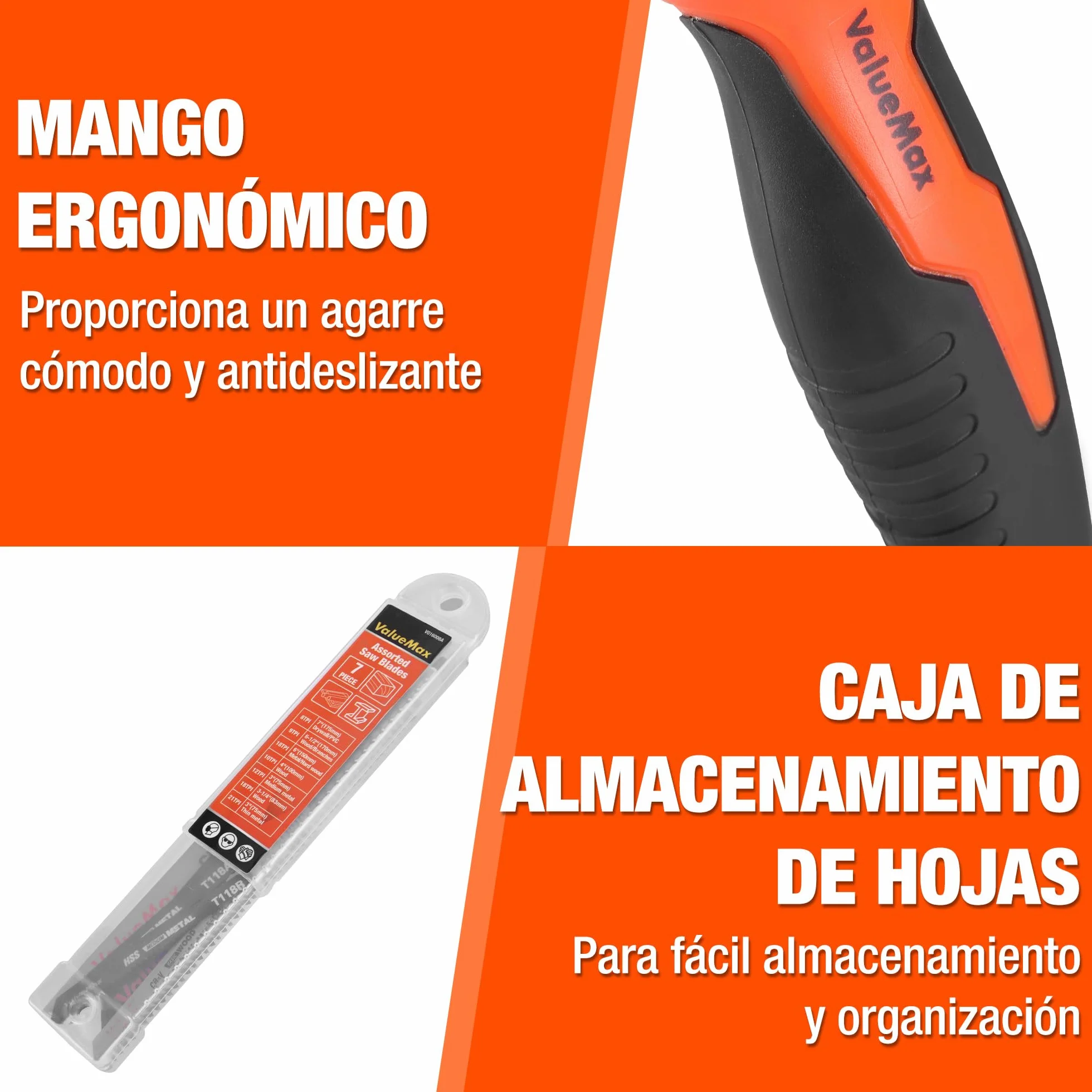 ValueMax Sierra de Mano Multifunción 8 en 1 con 8 Hojas de Sierra, Mango Ergonómico, Estructura Segura, Para Cortar Madera, Metal, Yeso, Paneles de Yeso y Más