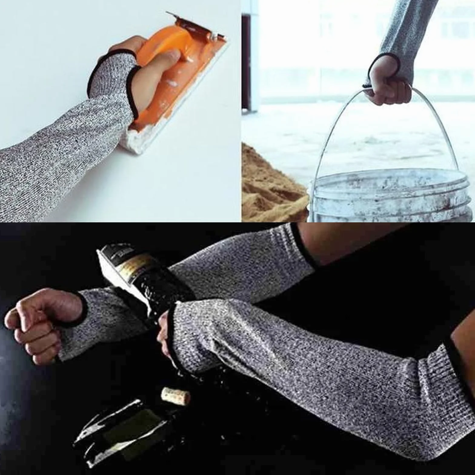 Manguito de protección contra cortes 45 cm Nylon HPPE Spandex gris transpirable para construcción cocina jardinería