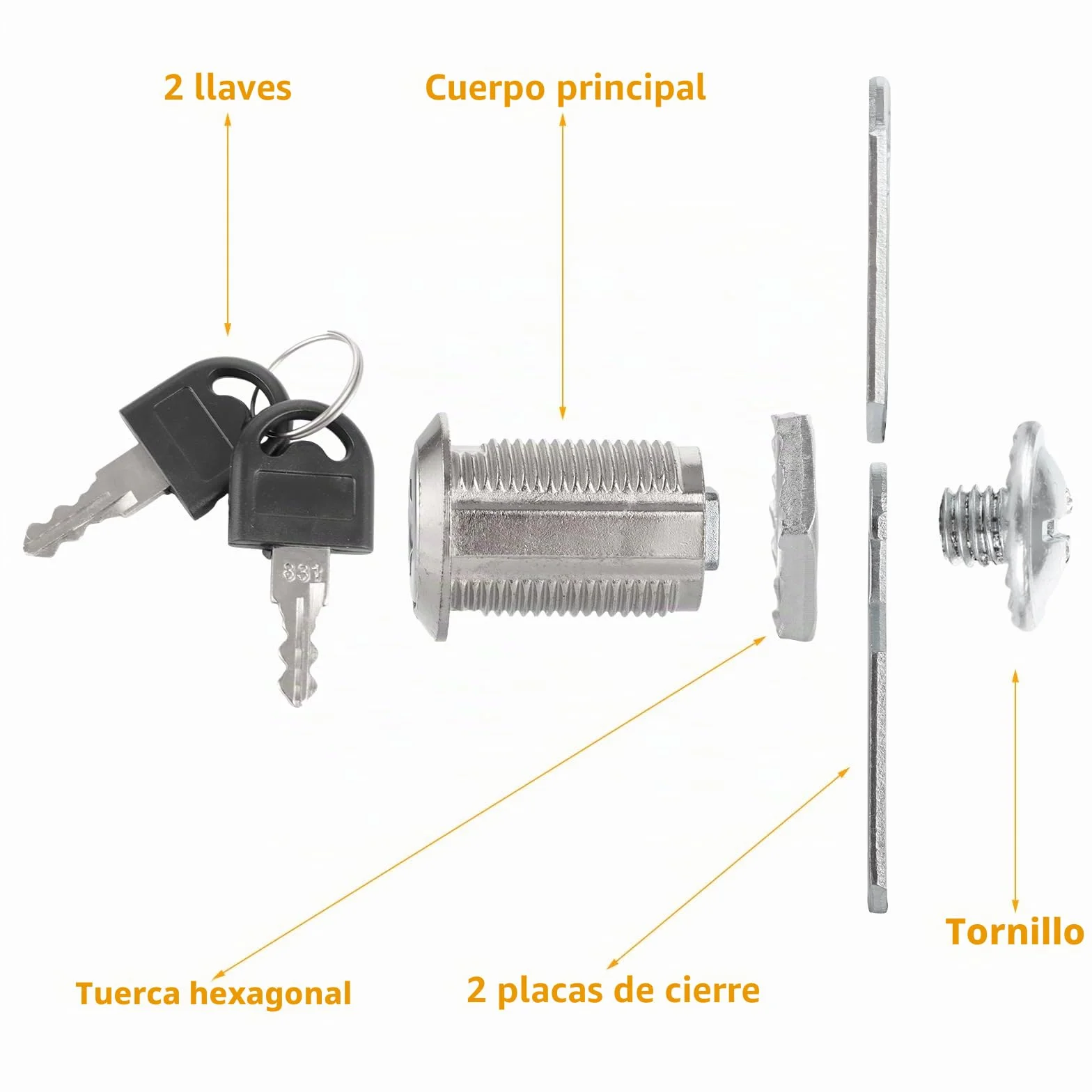 Cerradura Buzon Universal 20 mm, Cerradura Taquilla de Zinc con Llave, Bombin Buzon 47/35 mm, 10 Piezas