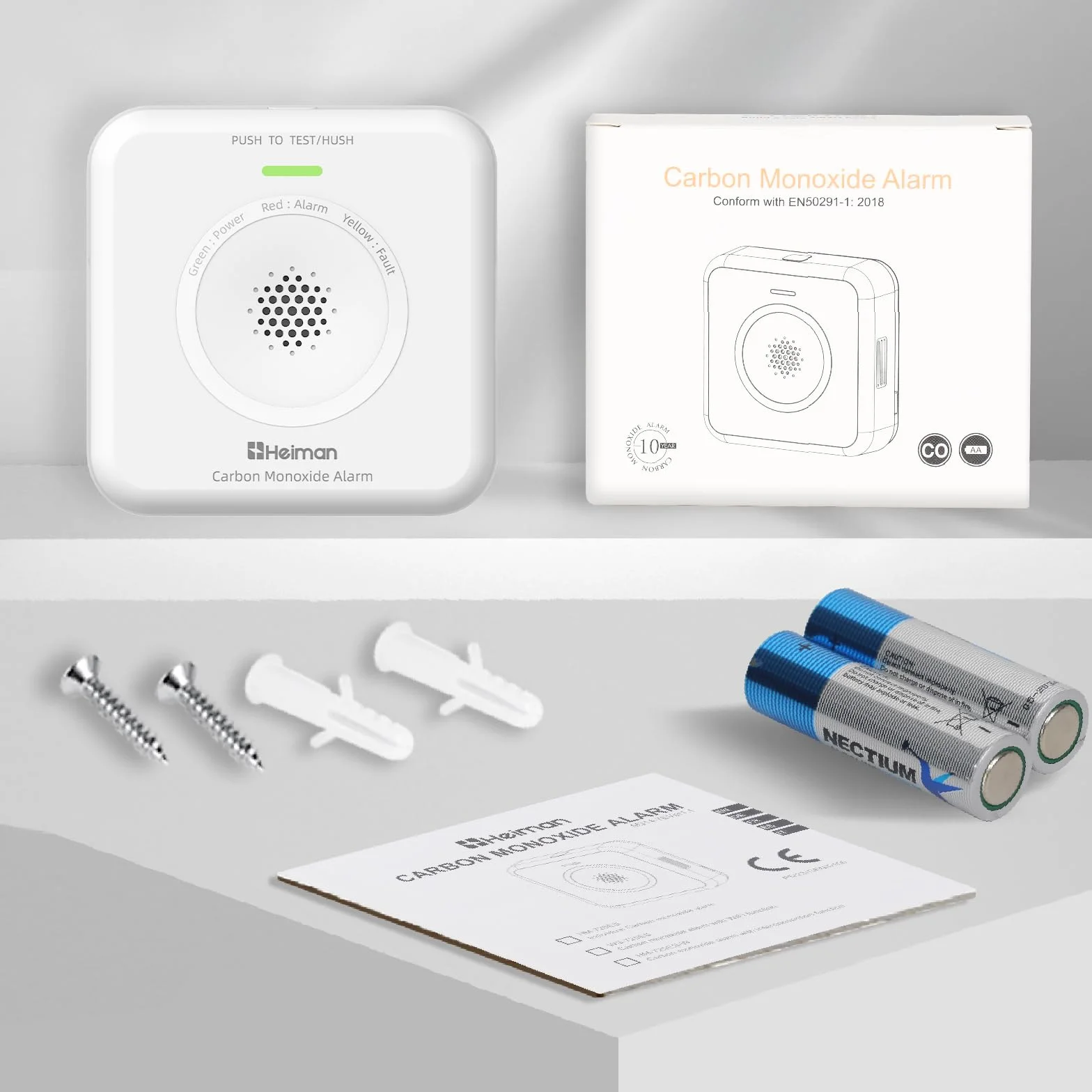 HEIMAN Detector de CO Interconectada, alarma CO de monóxido de carbono, sensor de 10 años, pilas intercambiables, 85 dB, detector de monóxido de carbono para el hogar, portátil, funciona con pilas (1)
