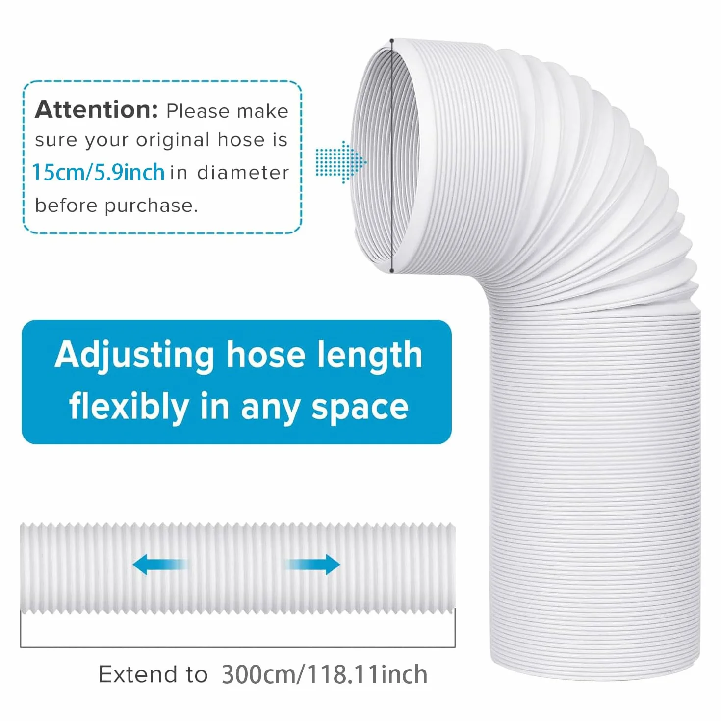 3M Tubo Aire Acondicionado Portátil,Manguera de Escape Acondicionado Telescópica 150mm,Tubo de Ventilación Flexible,Para Aire Acondicionado,Deshumidificador,Secadora