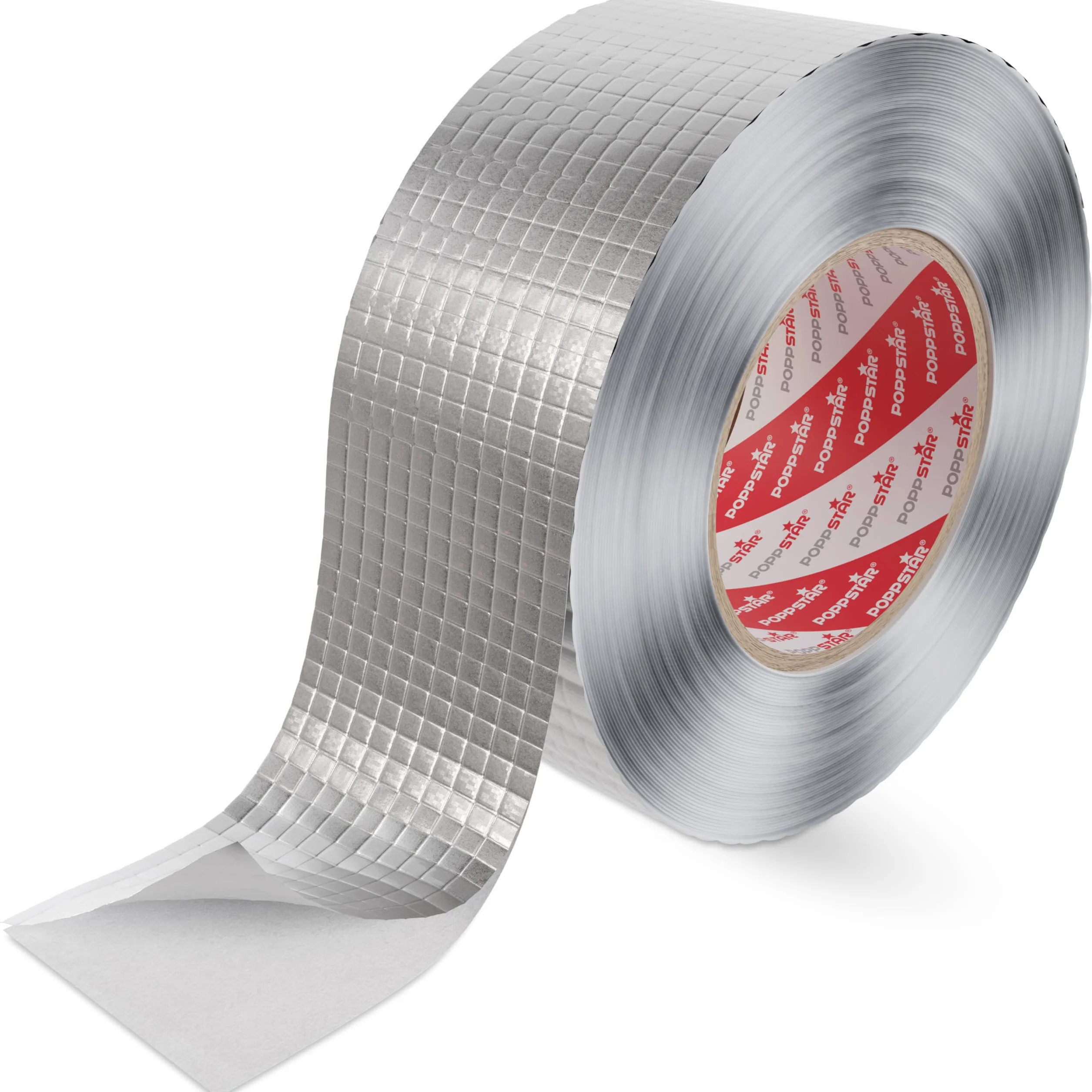 POPPSTAR Cinta adhesiva aluminio con malla (50m x 48mm) cinta adhesvia plateada para aislamiento y como barrera de vapor para lavaplatos