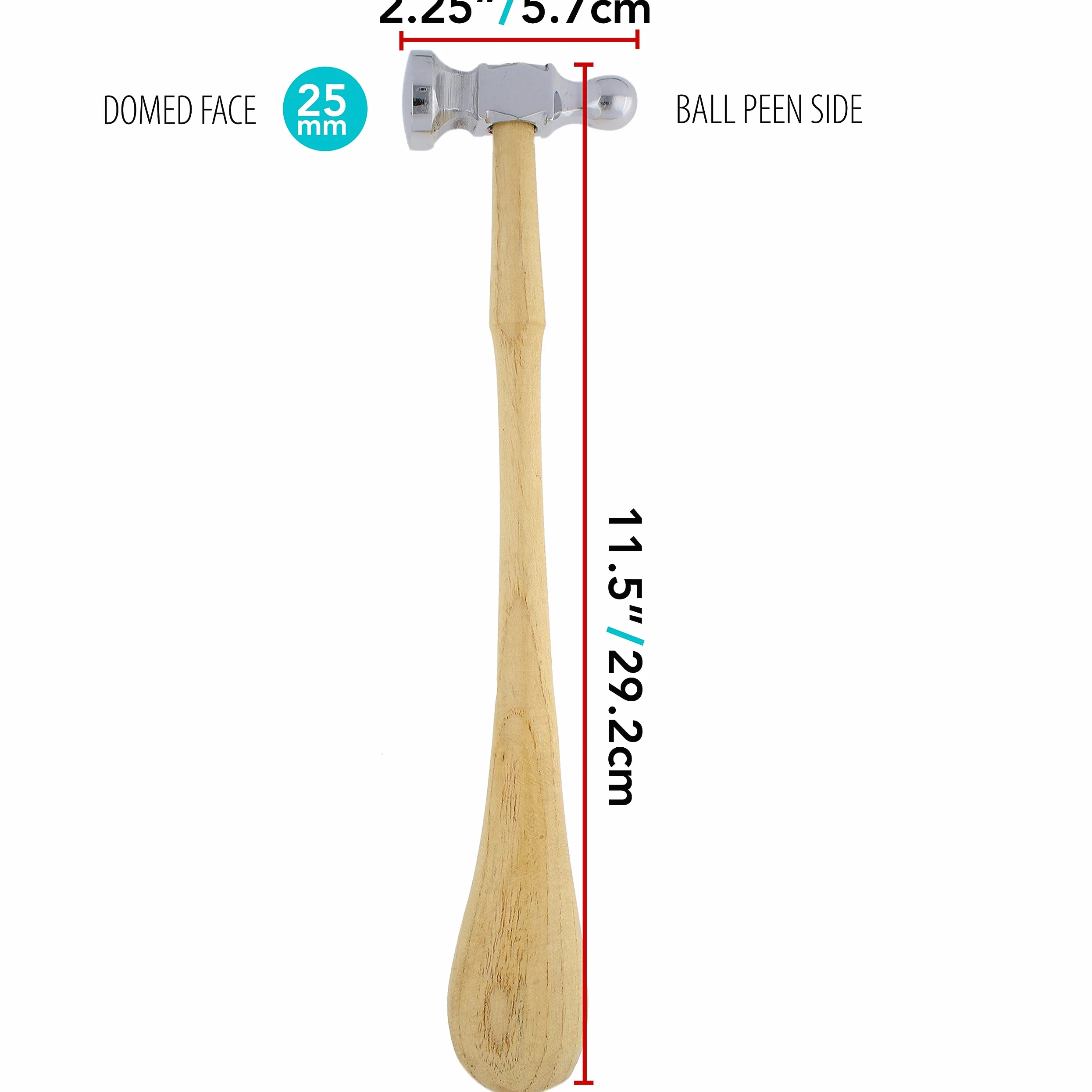 The Beadsmith Martillo de persecución de dos caras Mango de madera de 11.5 pulgadas, cabeza de acero de 5.7 cm con una bola de 14 mm y cara abovedada de 25 mm, herramienta de metal utilizada para