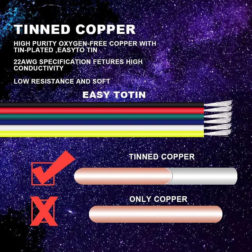22 AWG 6 pin 6x0.3mm² 20m RGBWW Cable de Extensión Línea Alámbrica Cobre Estañado Trenzado para 6 Colores RGB CCT Tira de Luces LED 3528 5050