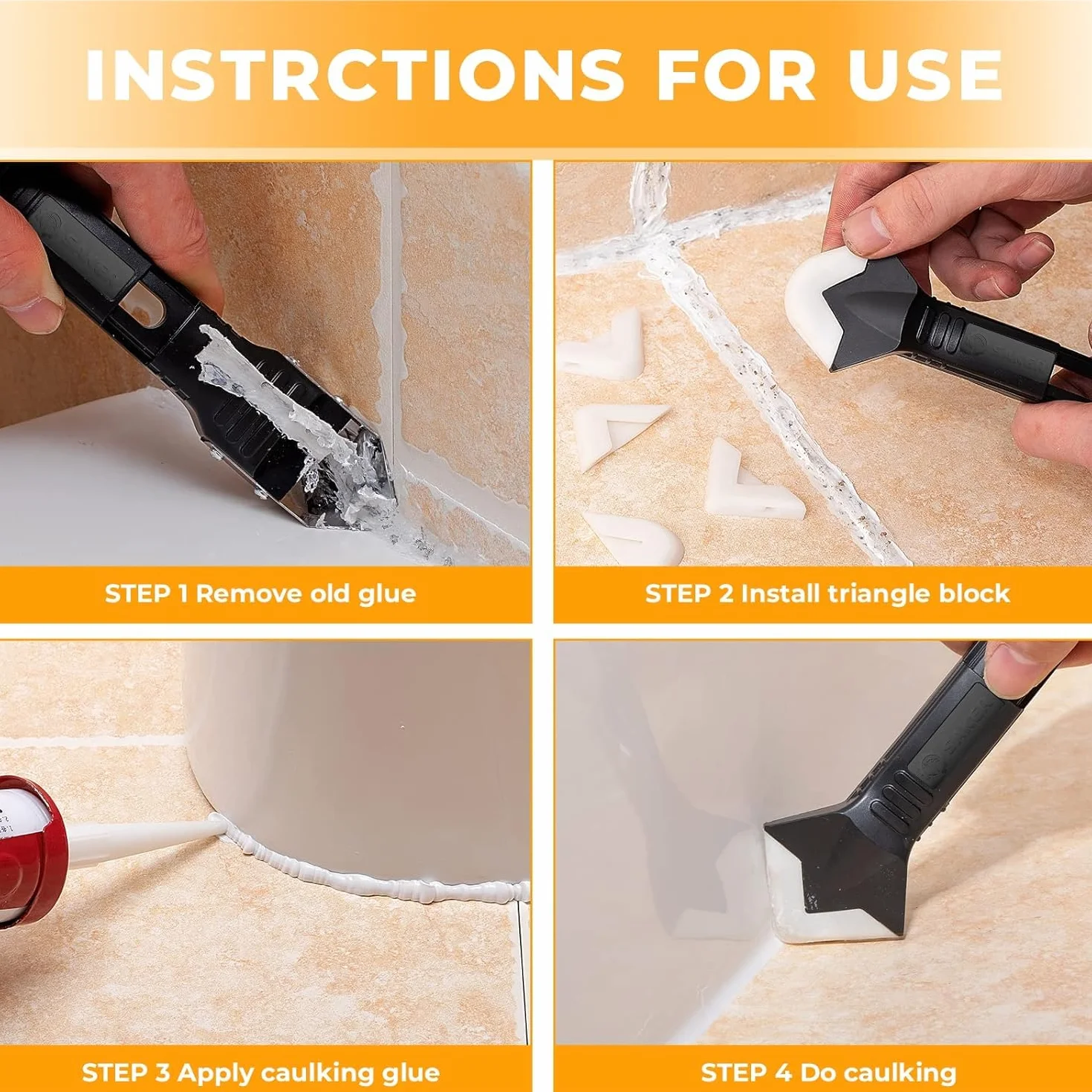 3 en 1 Aplicador Silicona Herramienta, LINKINNO Kit de Calafateo Herramientas de Eliminador de Sellantes Cemento Rascador Alisador de Masilla para Rasqueta Vitroceramica para Juntas Baño de Cocina