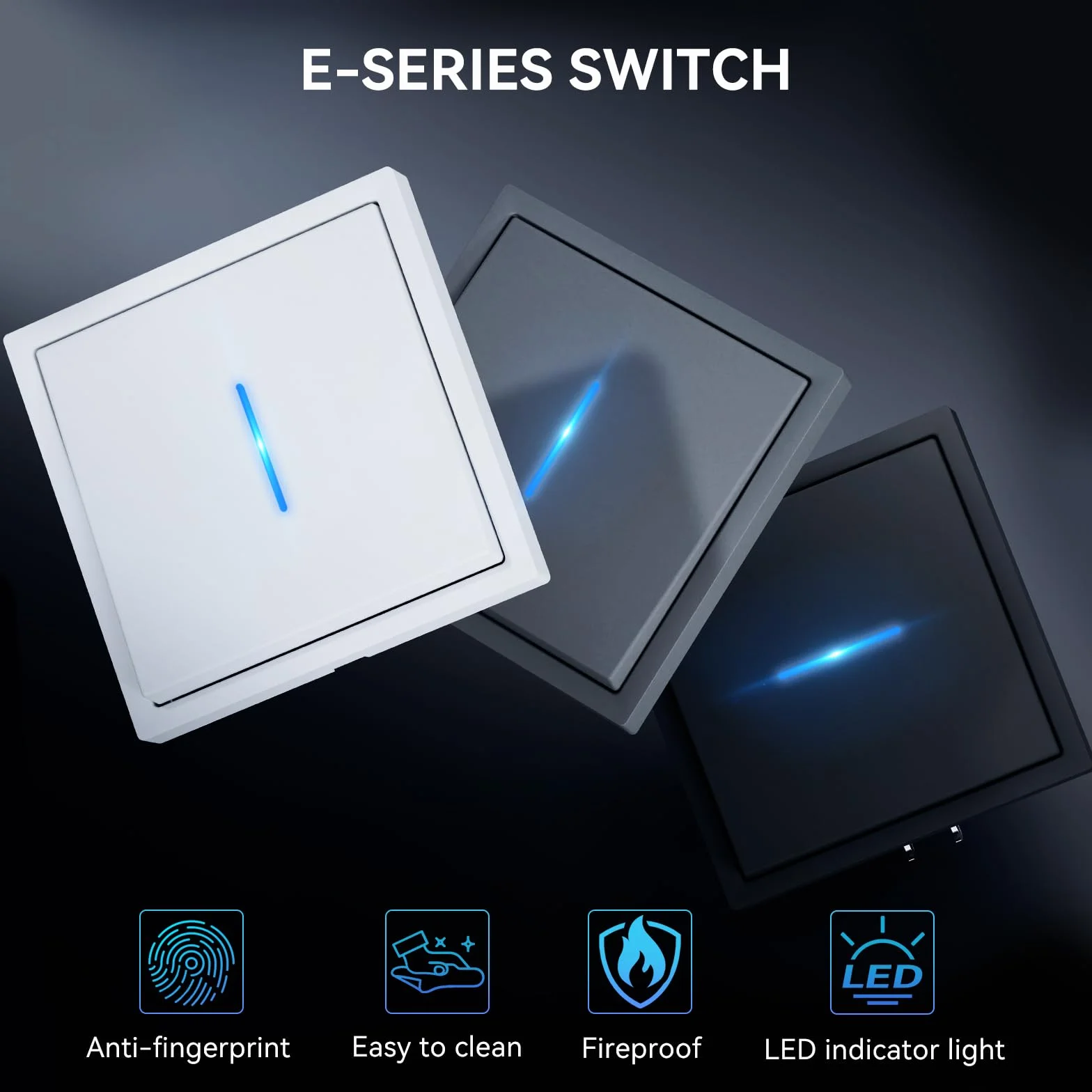 BSEED Interruptor Empotrado 1 Gang 1 Vía Light Switch con Indicador LED y Marco PC Negro 80x80mm