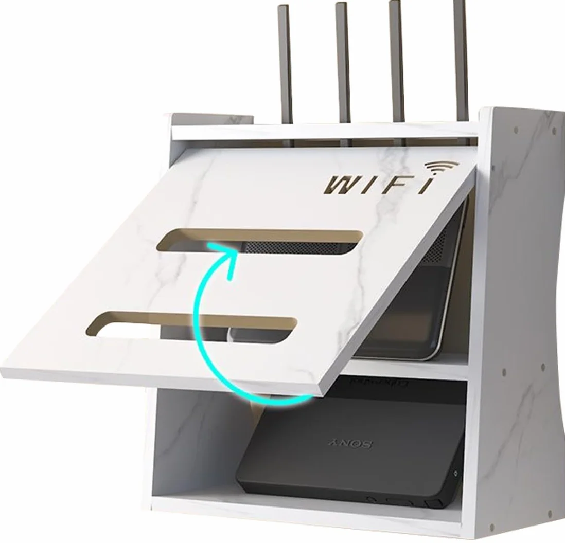 Caja Router Pared, Router Rack, Caja de Almacenamiento para Enrutador WiFi, Sala de Estar, TV, Estante de Almacenamiento de Pared, para decoración del hogar (White)
