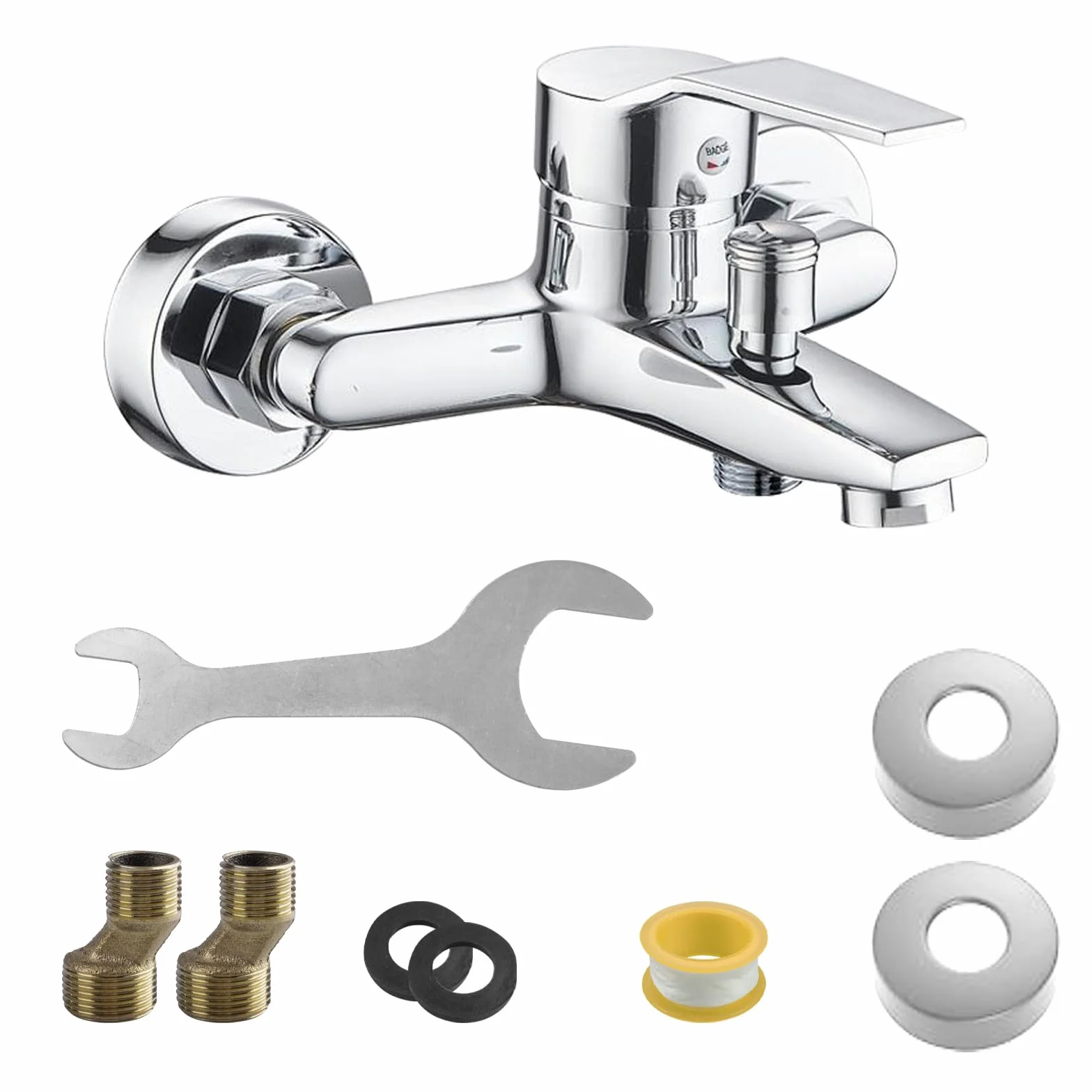 Grifo mezclador monomando de pared para bañera y ducha, boquilla de ducha 1/2", tamaño ajustable 13,5-17,5 cm, acabado cromado moderno con 8 accesorios de montaje